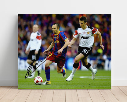 Andres Iniesta Unframed Autograph Print - Barcelona - Champions League Drive