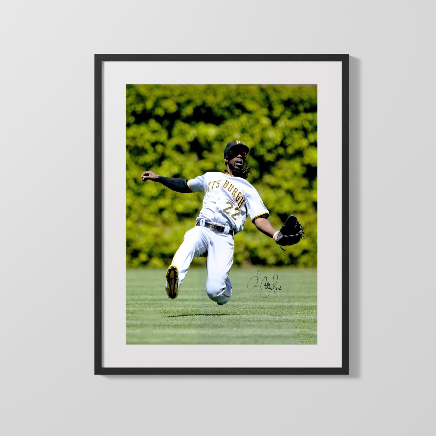 Andrew McCutchen Autograph Print - Diving Catch - Pirate Flash