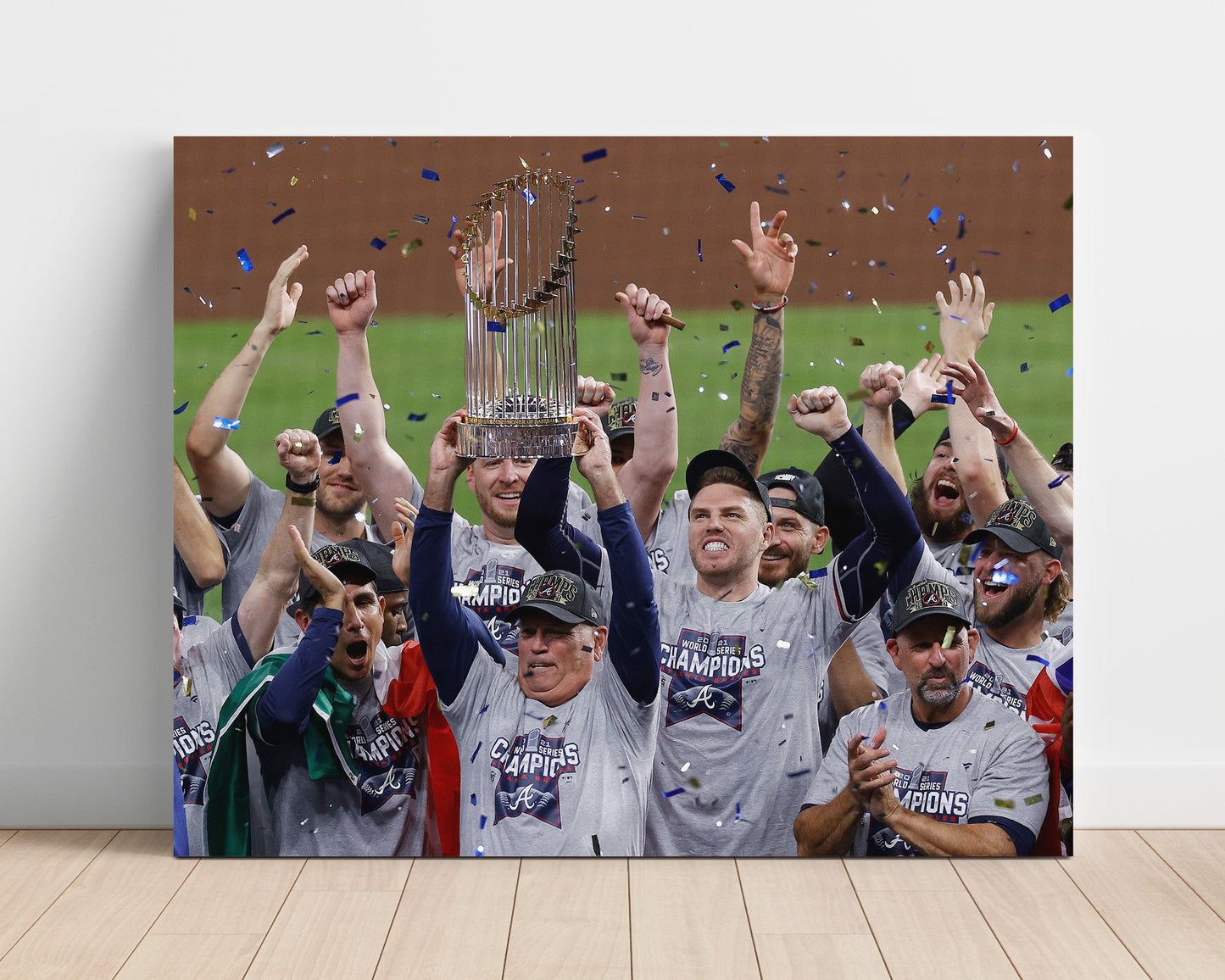 Atlanta Braves Autograph Poster - Championship Trophy - Glory Raised High