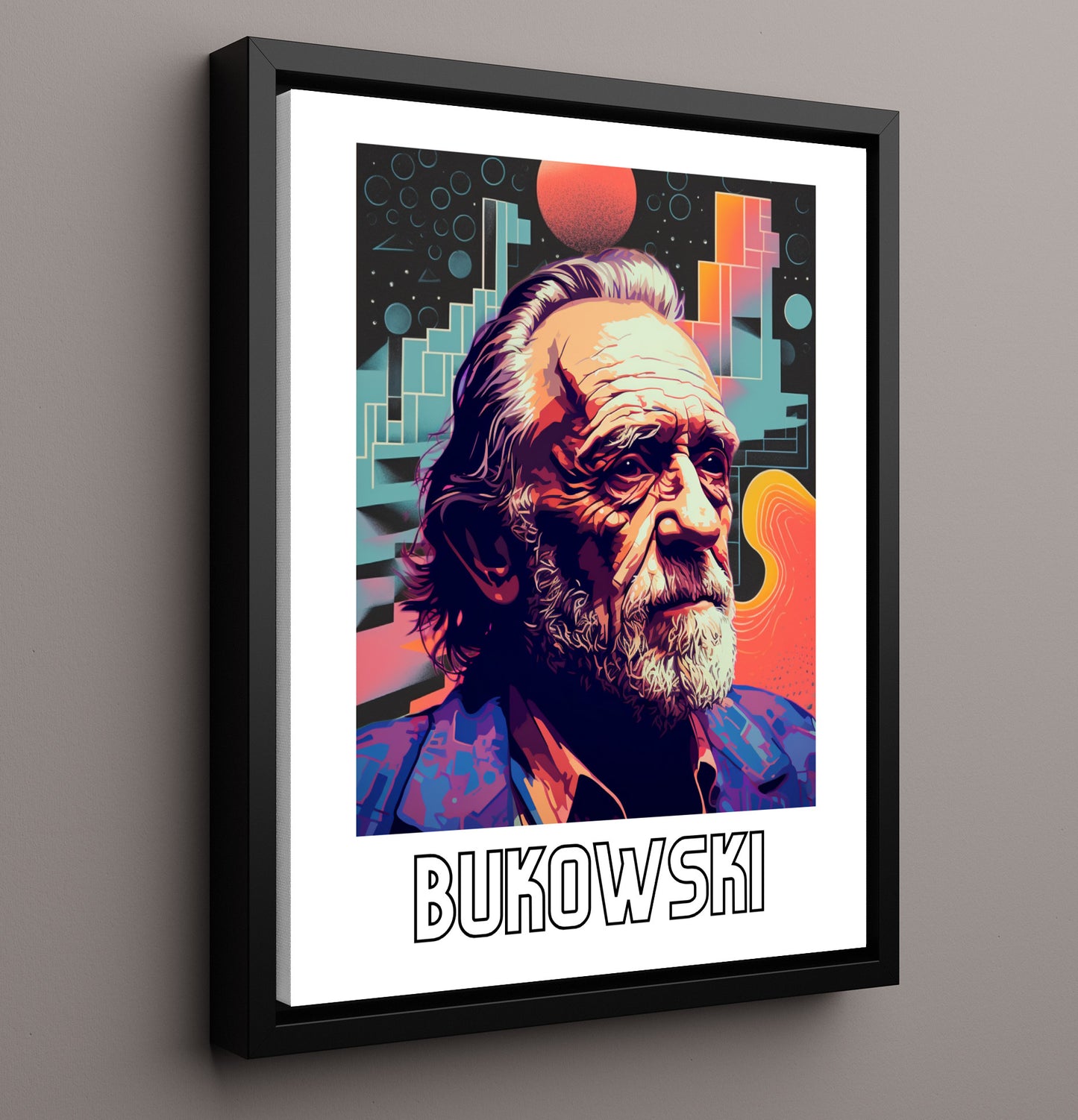 Charles Bukowski 16x20 Framed Canvas wall art print – Author Portraits decor