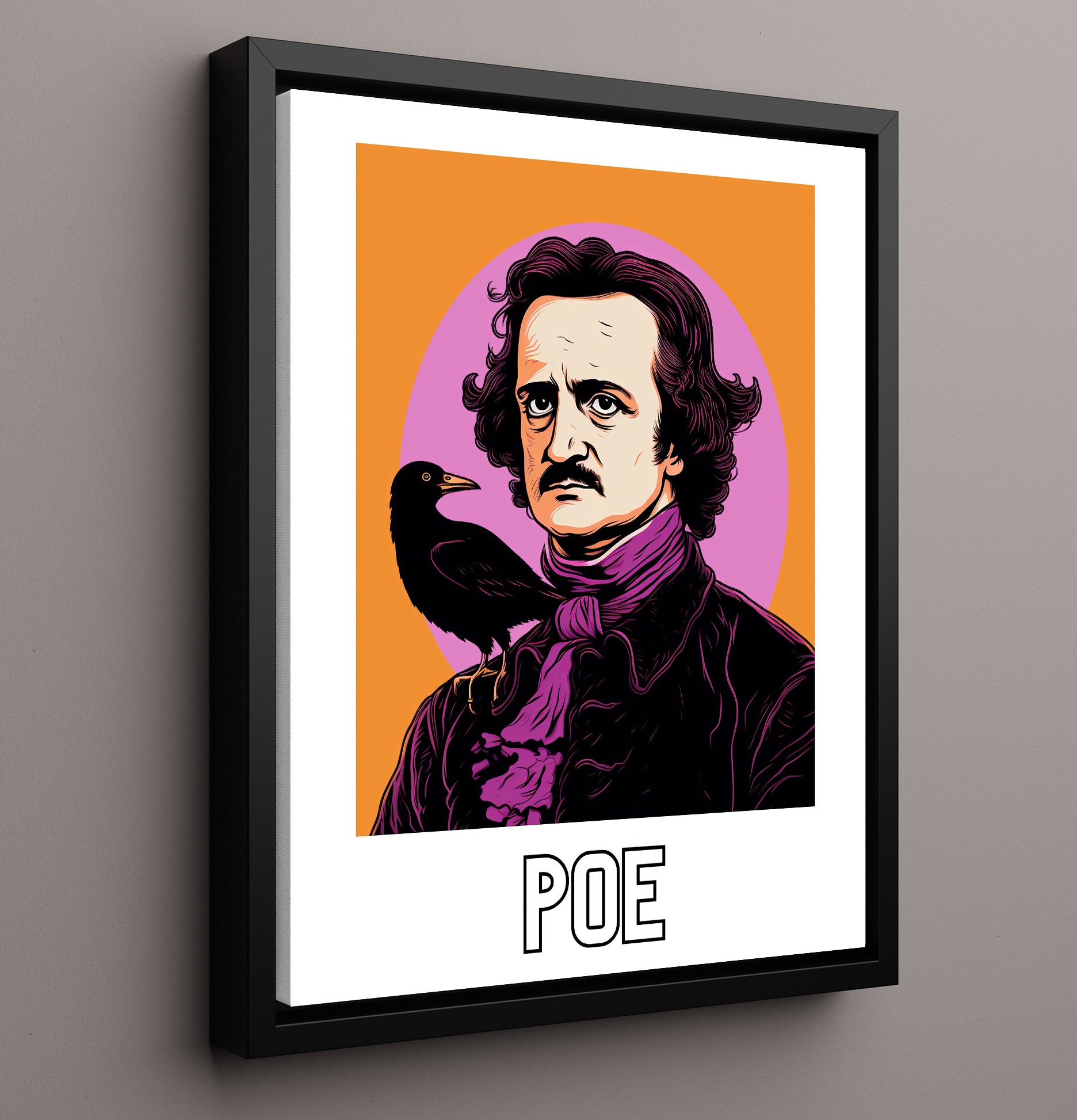 Edgar Allan Poe 16x20 Framed Canvas wall art print – Author Portraits decor