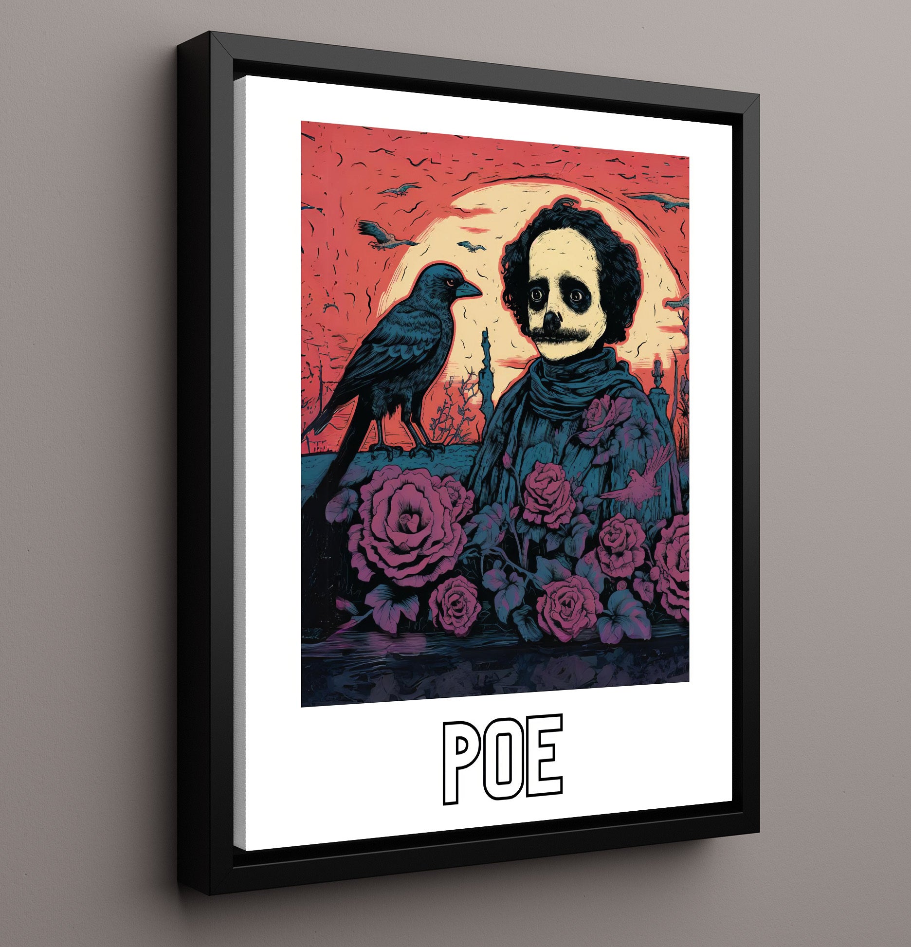 Edgar Allan Poe 16x20 Framed Canvas wall art print – Author Portraits decor