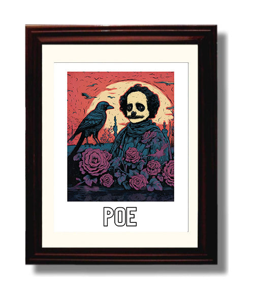 Edgar Allan Poe 8x10 Black Matted Beveled Frame wall art print – Author Portraits decor
