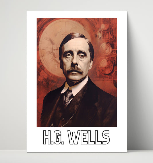 H.G. Wells literary wall art print for library and reading room decor