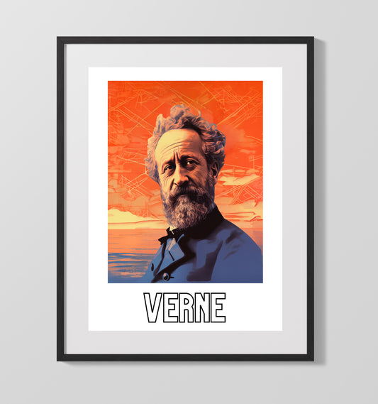 Jules Verne literary wall art print for library and reading room decor