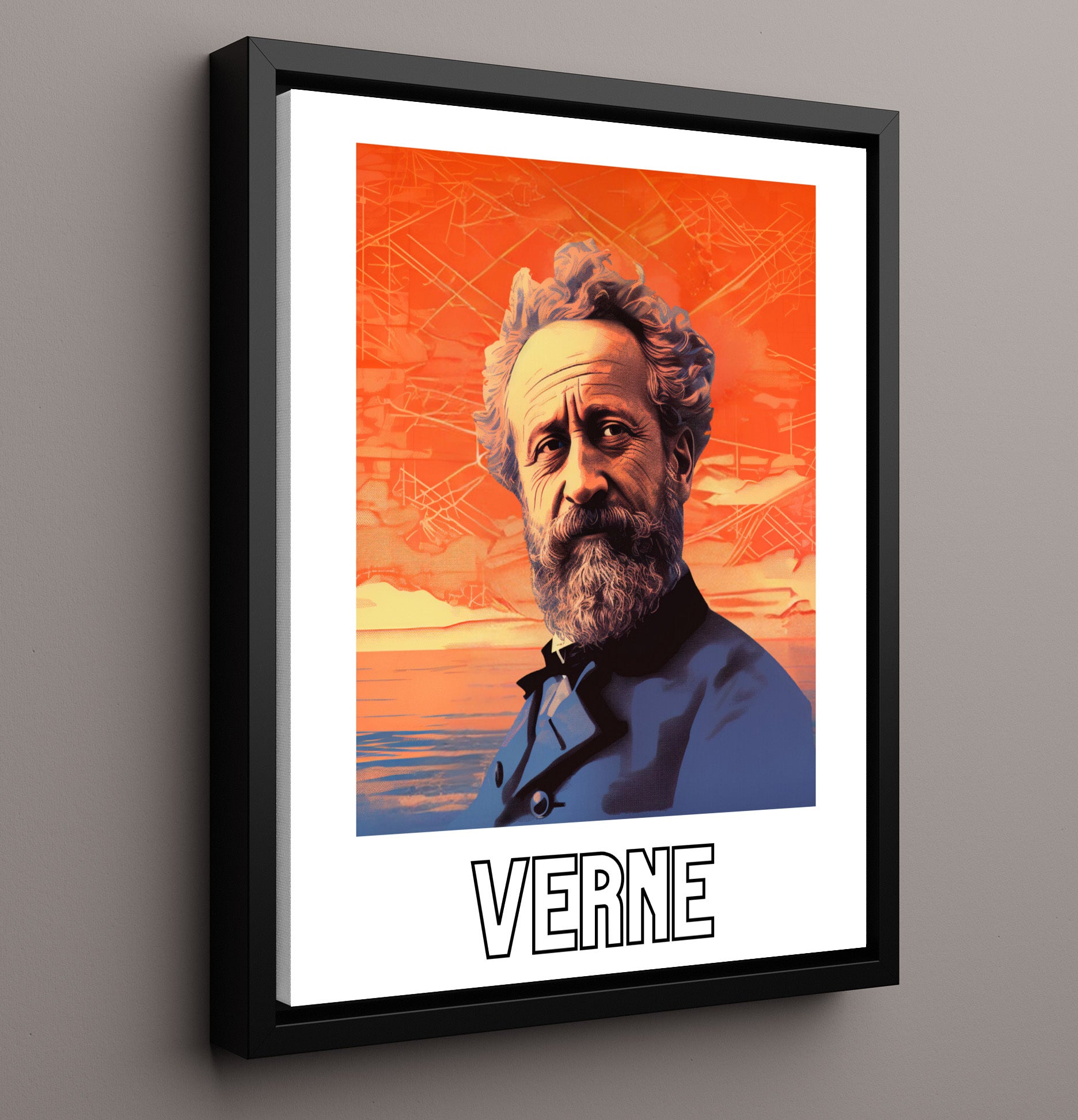 Jules Verne 16x20 Framed Canvas wall art print – Author Portraits decor