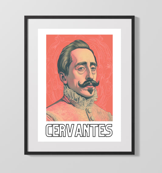 Miguel de Cervantes literary wall art print for library and reading room decor
