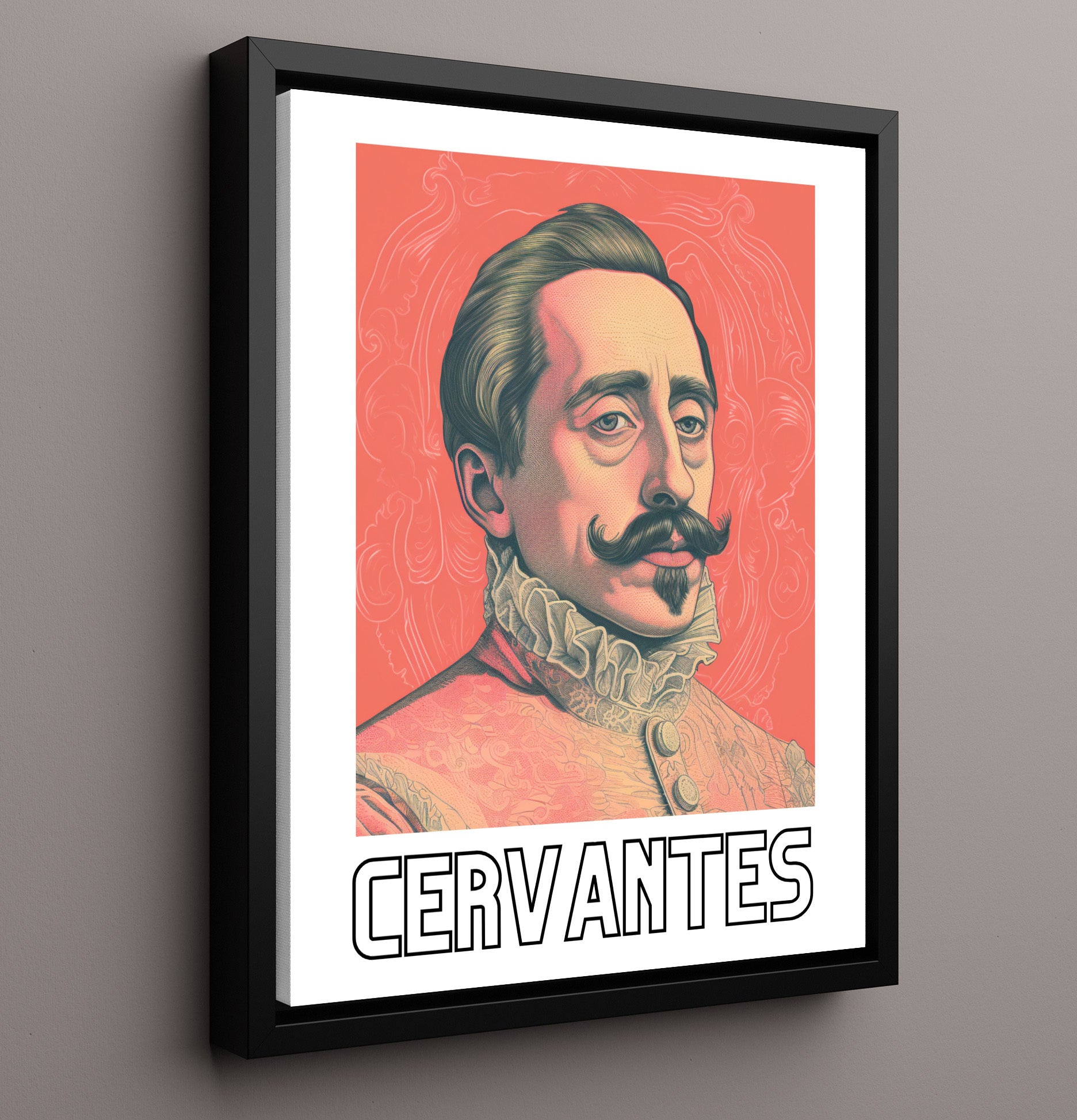 Miguel de Cervantes 16x20 Framed Canvas wall art print – Author Portraits decor