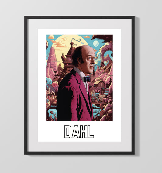 Roald Dahl literary wall art print for library and reading room decor