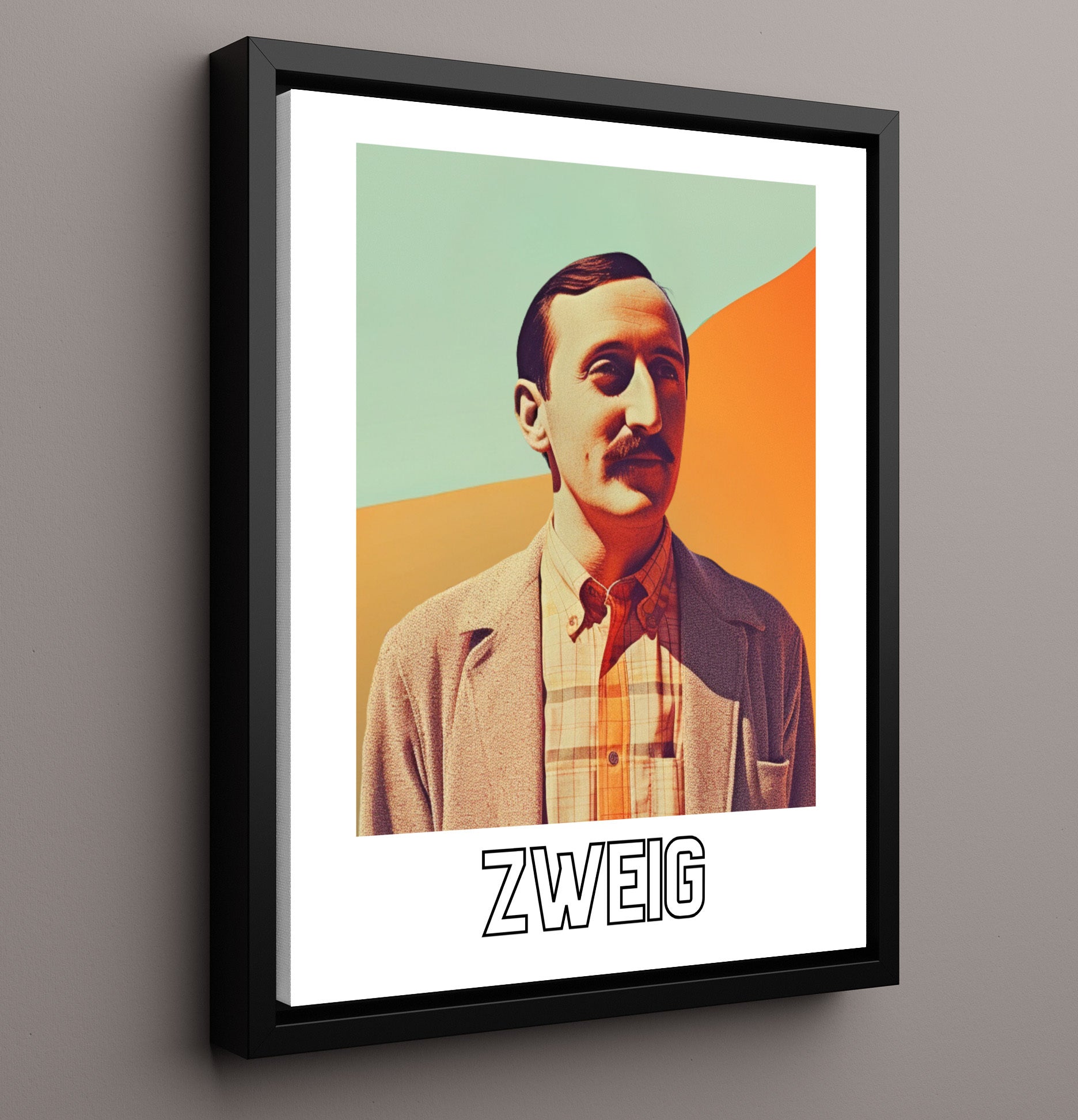 Stefan Zweig 16x20 Framed Canvas wall art print – Author Portraits decor