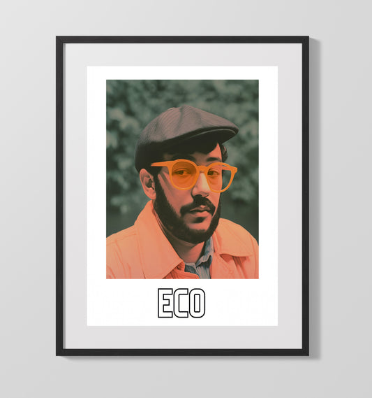 Umberto Eco literary wall art print for library and reading room decor