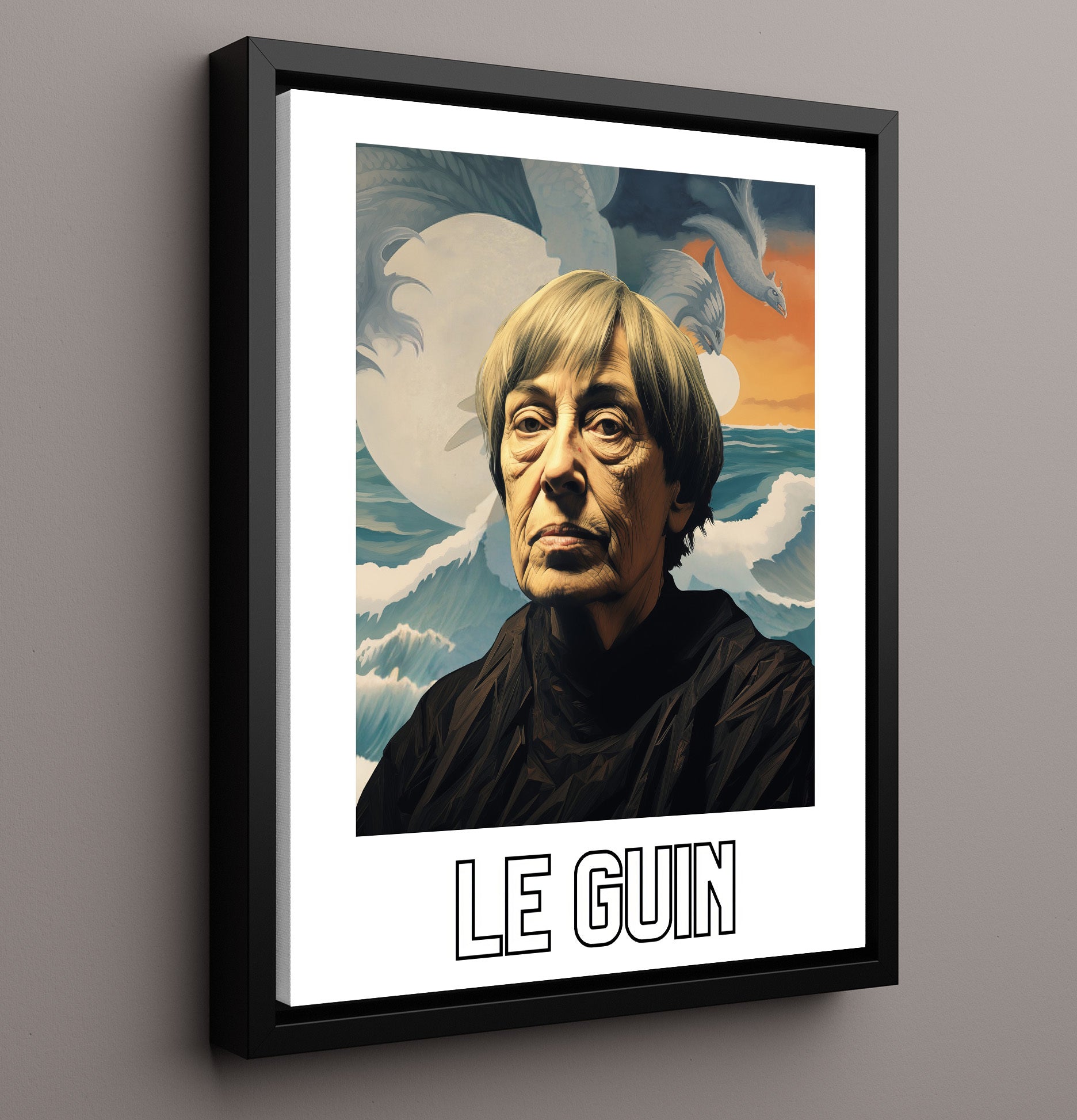 Ursula K Le Guin 16x20 Framed Canvas wall art print – Author Portraits decor