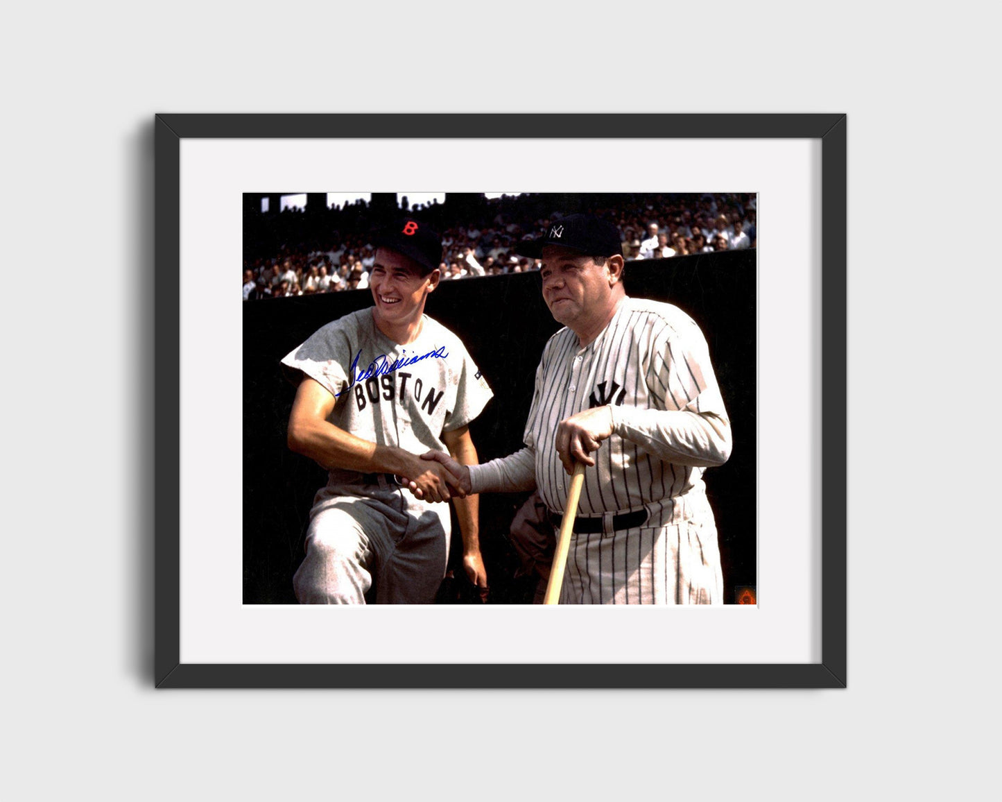 Babe Ruth & Ted Williams Autograph Print - Legends H&shake - Iconic Meeting