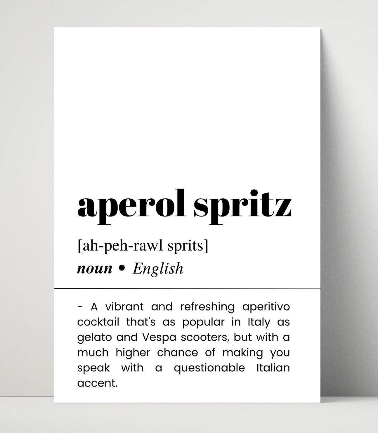 Aperol Spritz - Italian Sunshine - Unframed Print bar dictionary wall art