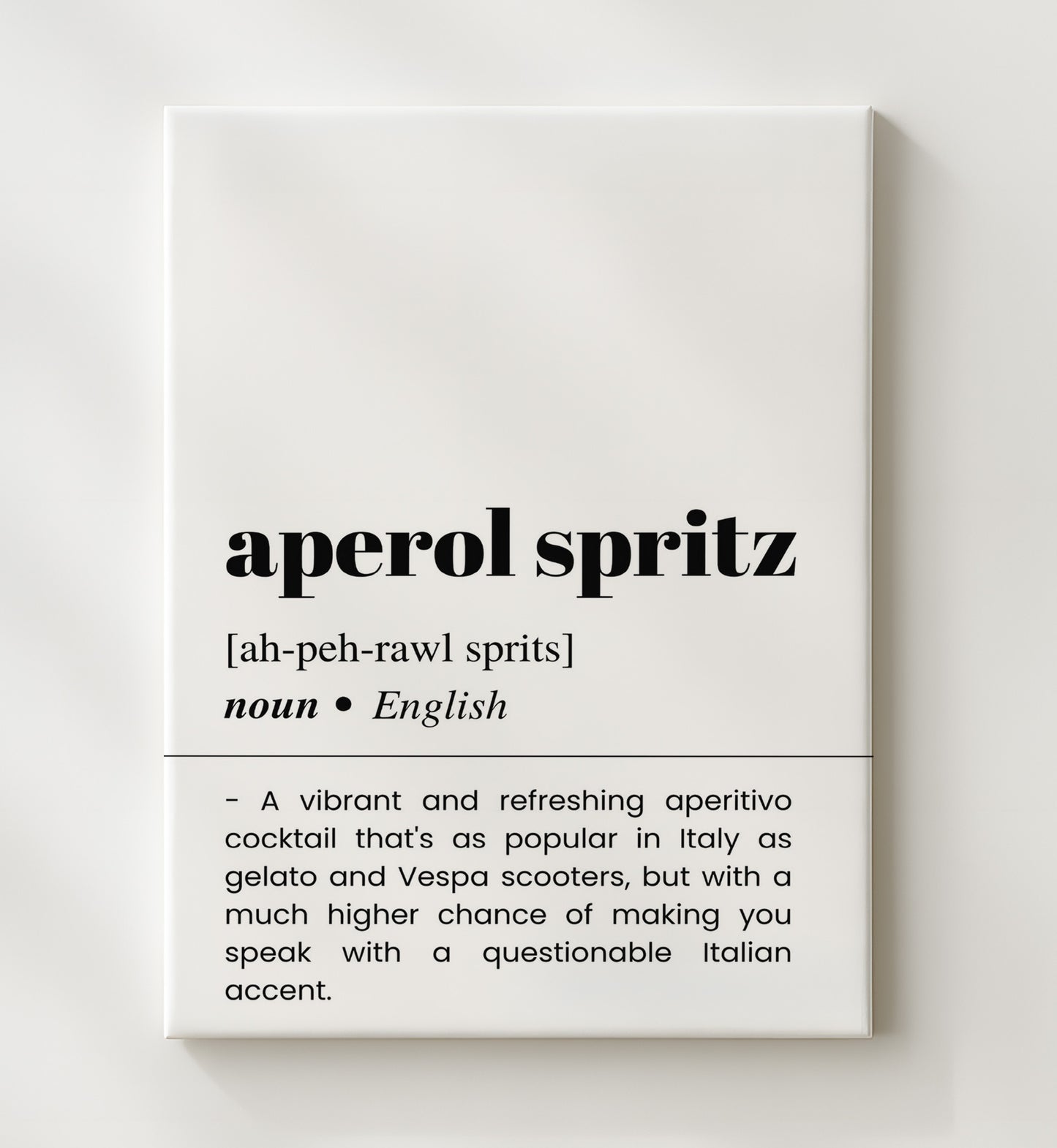 Aperol Spritz - Italian Sunshine - Canvas bar dictionary wall art