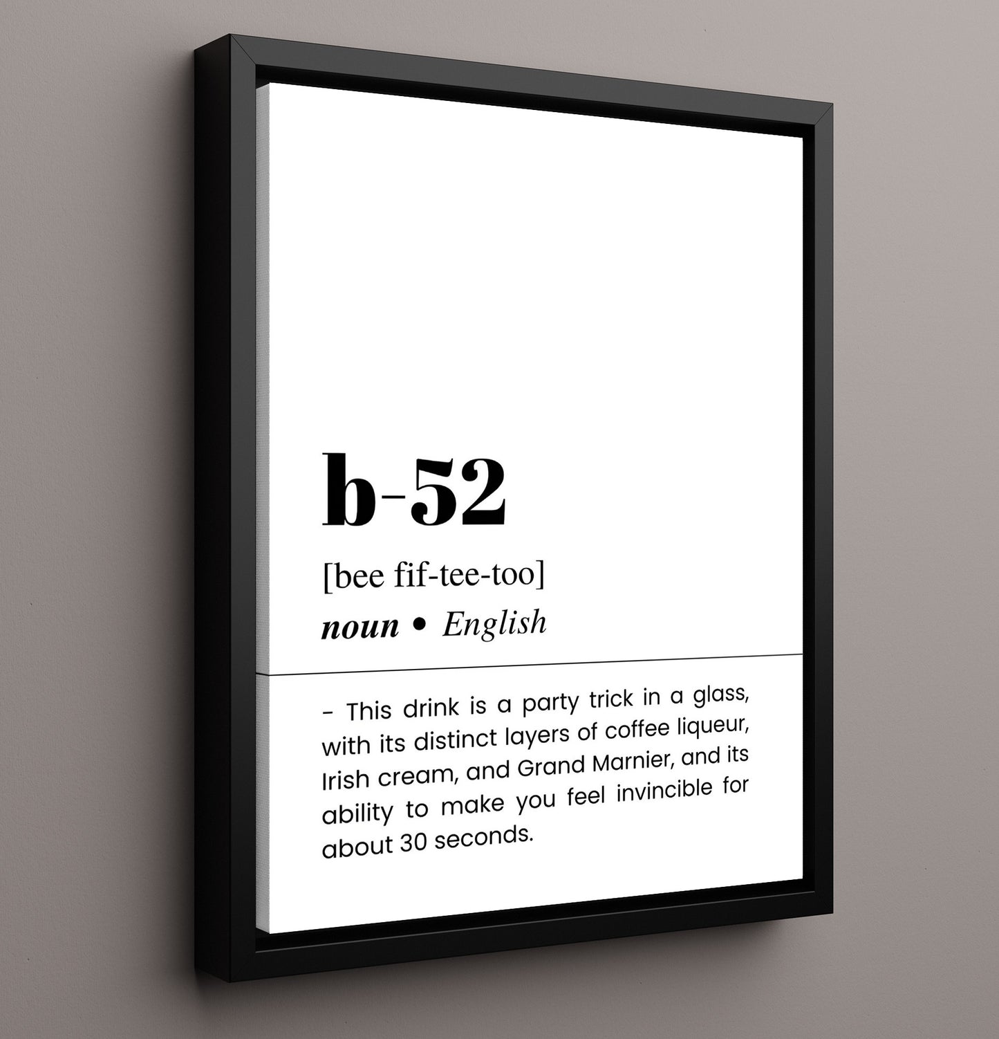 B-52 - Layered Coffee Cocktail - Framed Canvas bar dictionary wall art