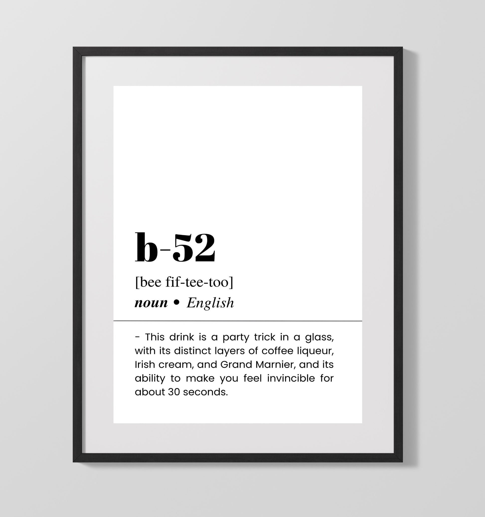 B-52 - Layered Coffee Cocktail - Gallery Frame bar dictionary wall art