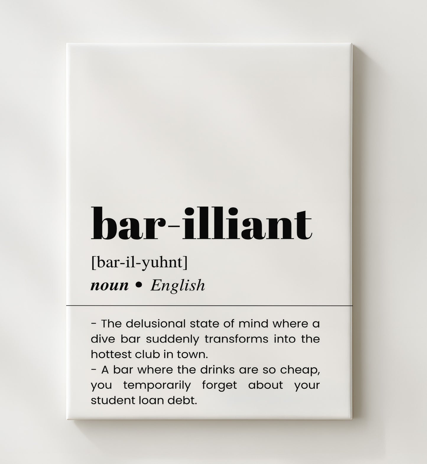 Bar-illiant - Dive Bar Humor - Canvas bar dictionary wall art