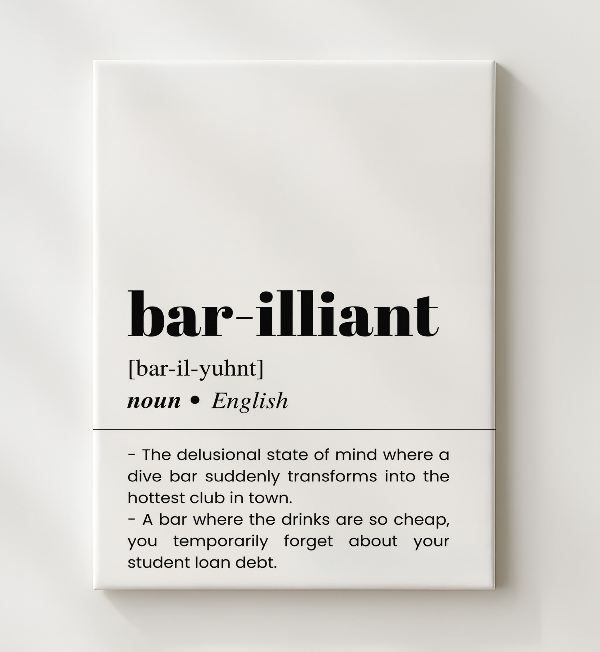 Bar-illiant - Dive Bar Humor - Canvas bar dictionary wall art