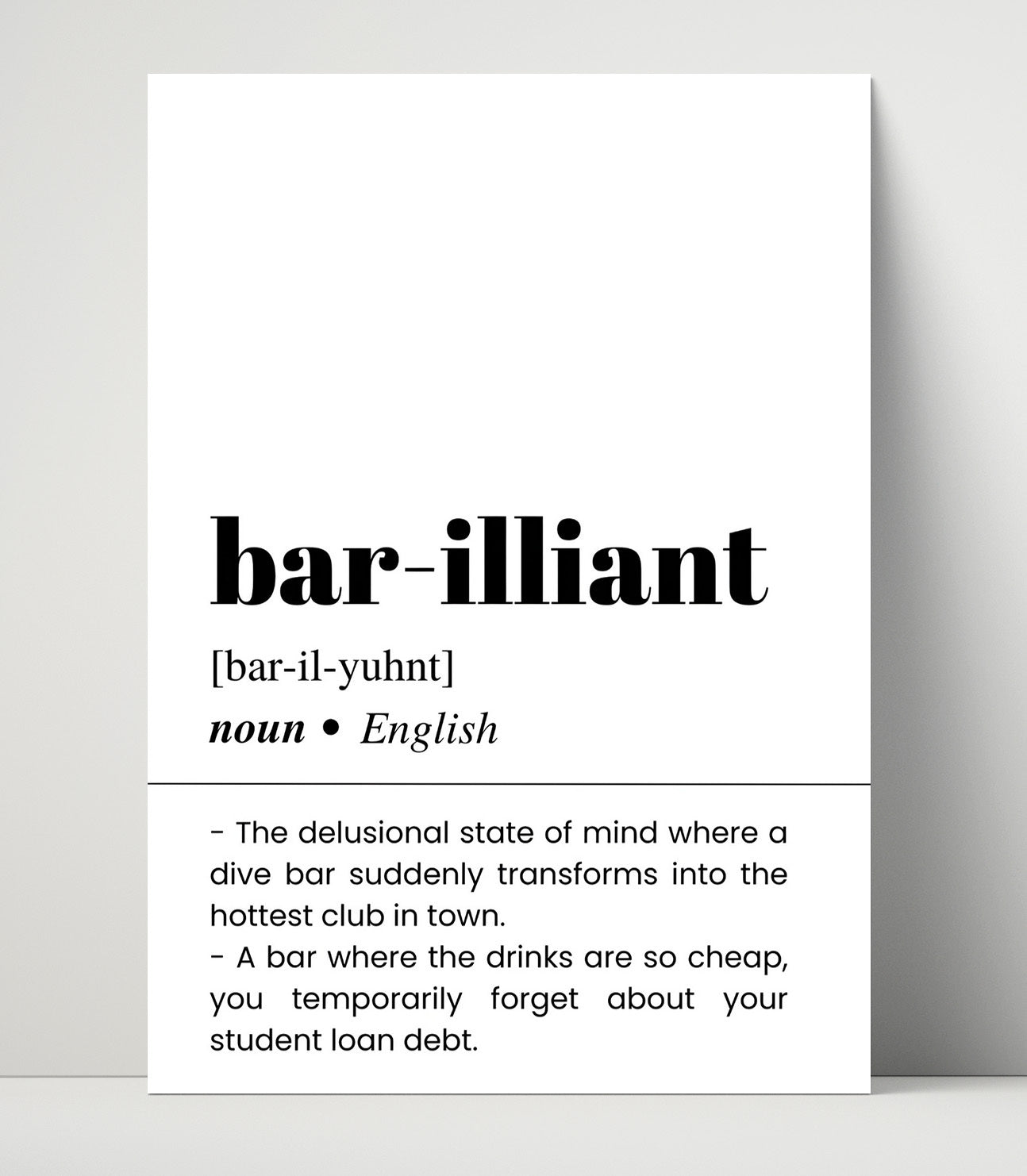 Bar-illiant - Dive Bar Humor - Unframed Print bar dictionary wall art