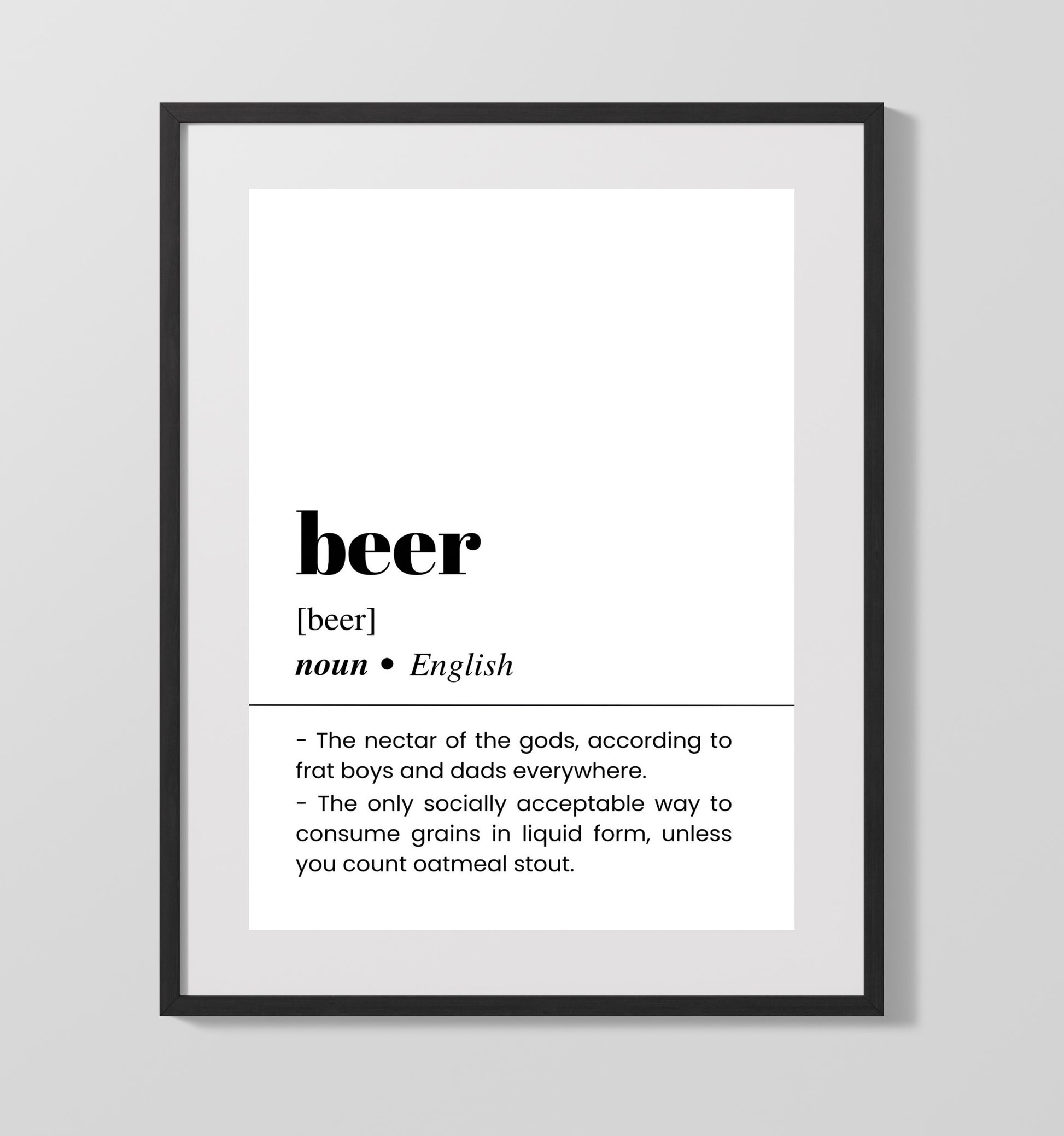 Beer - Nectar of the Gods - Gallery Frame bar dictionary wall art