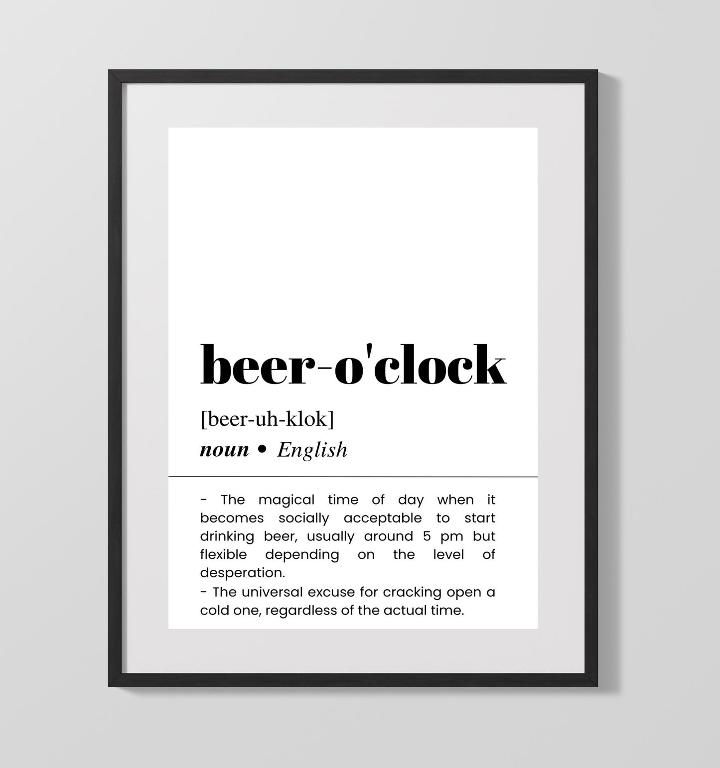 Beer O'Clock - Happy Hour - Gallery Frame bar dictionary wall art