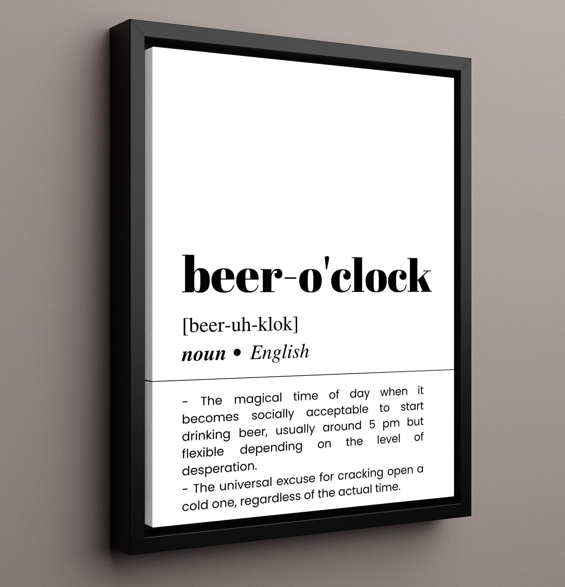 Beer O'Clock - Happy Hour - Framed Canvas bar dictionary wall art