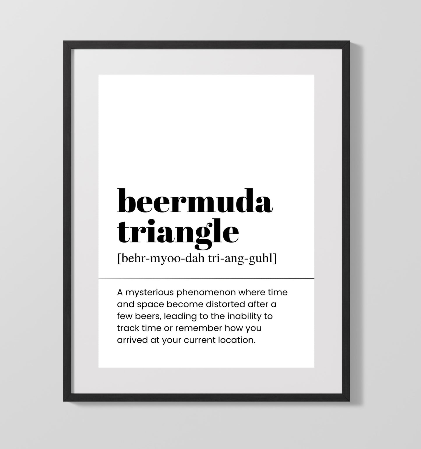 Beermuda Triangle - Lost After a Few Beers - Gallery Frame bar dictionary wall art