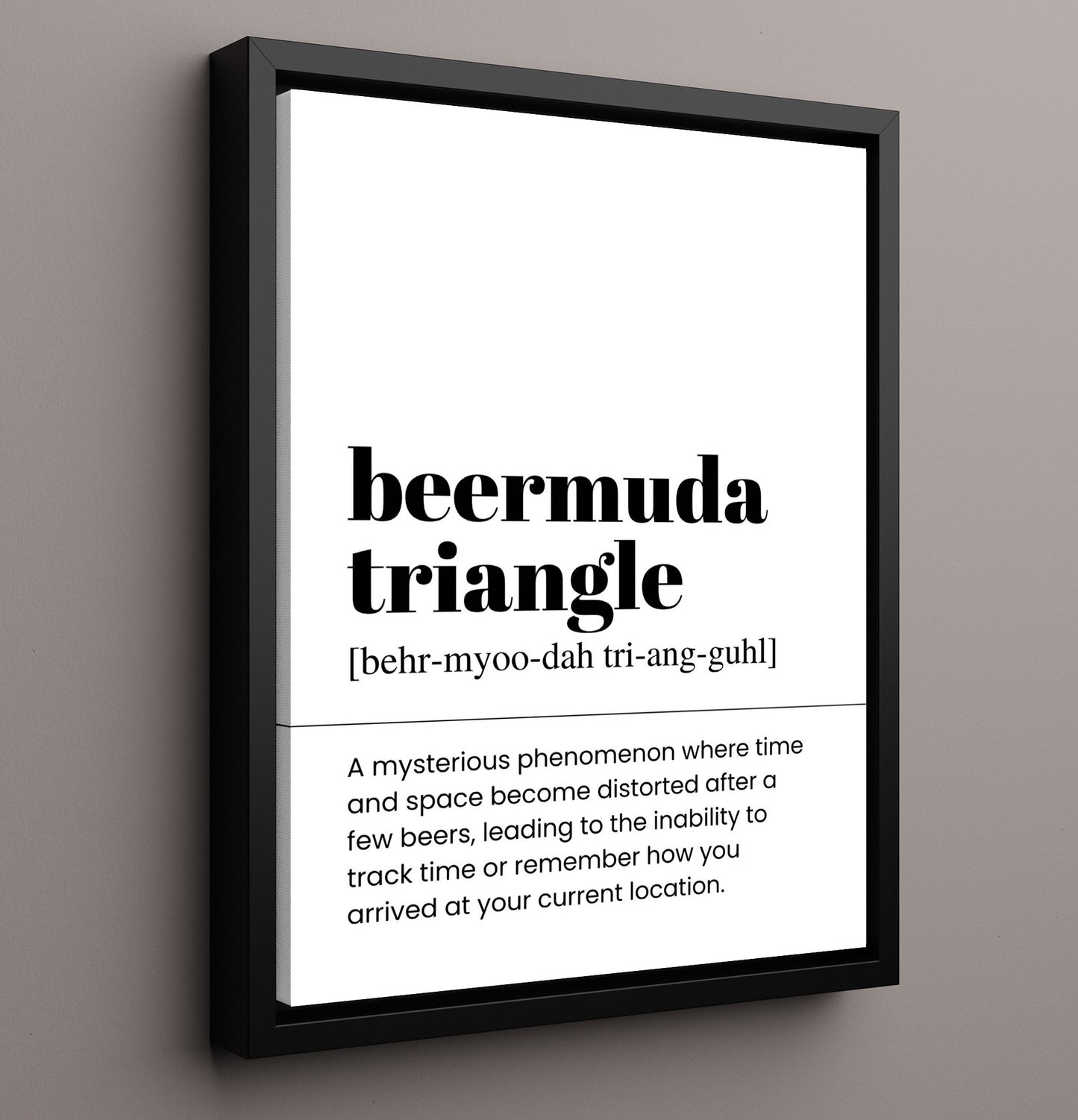 Beermuda Triangle - Lost After a Few Beers - Framed Canvas bar dictionary wall art