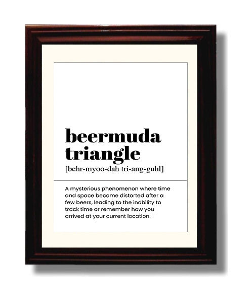 Beermuda Triangle - Lost After a Few Beers - Beveled Frame bar dictionary wall art