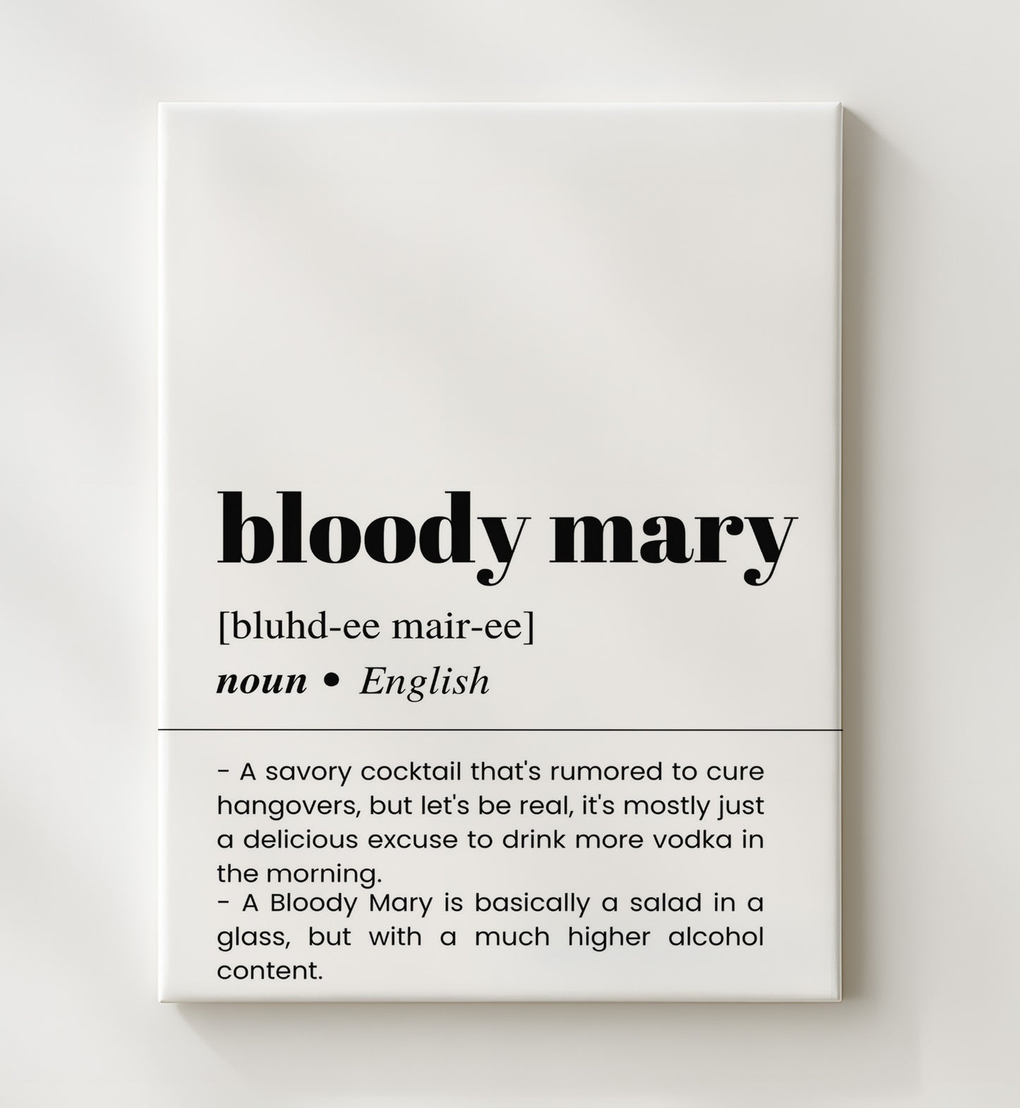 Bloody Mary - Savory Hangover Cure - Canvas bar dictionary wall art