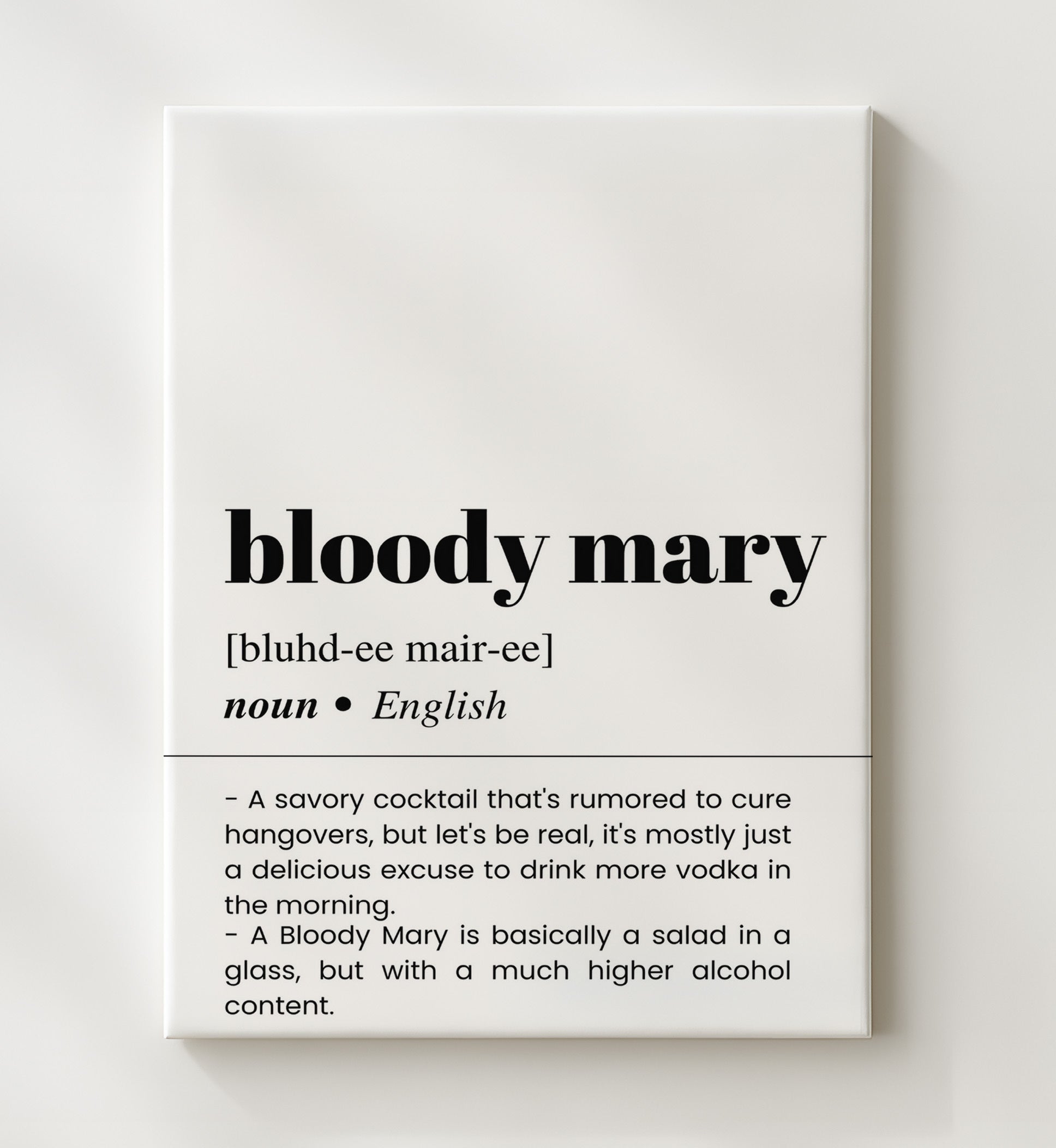 Bloody Mary - Savory Hangover Cure - Canvas bar dictionary wall art