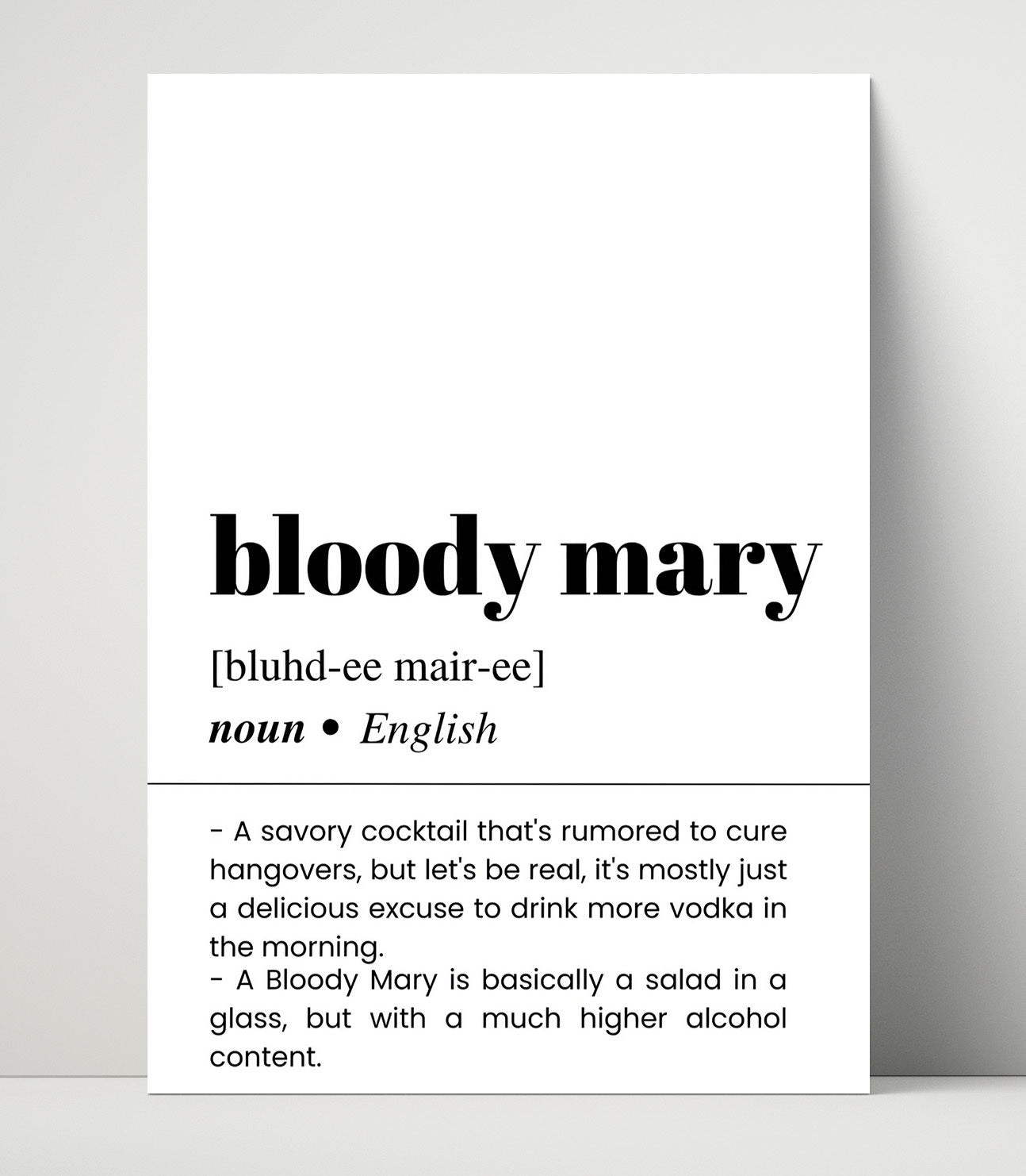 Bloody Mary - Savory Hangover Cure - Unframed Print bar dictionary wall art