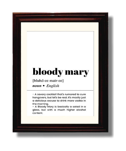Bloody Mary - Savory Hangover Cure - Beveled Frame bar dictionary wall art