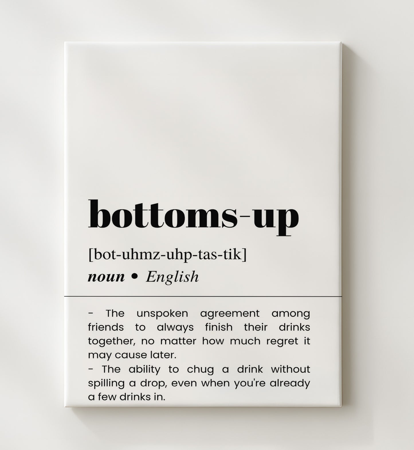 Bottoms Up - Drinking Toast - Canvas bar dictionary wall art