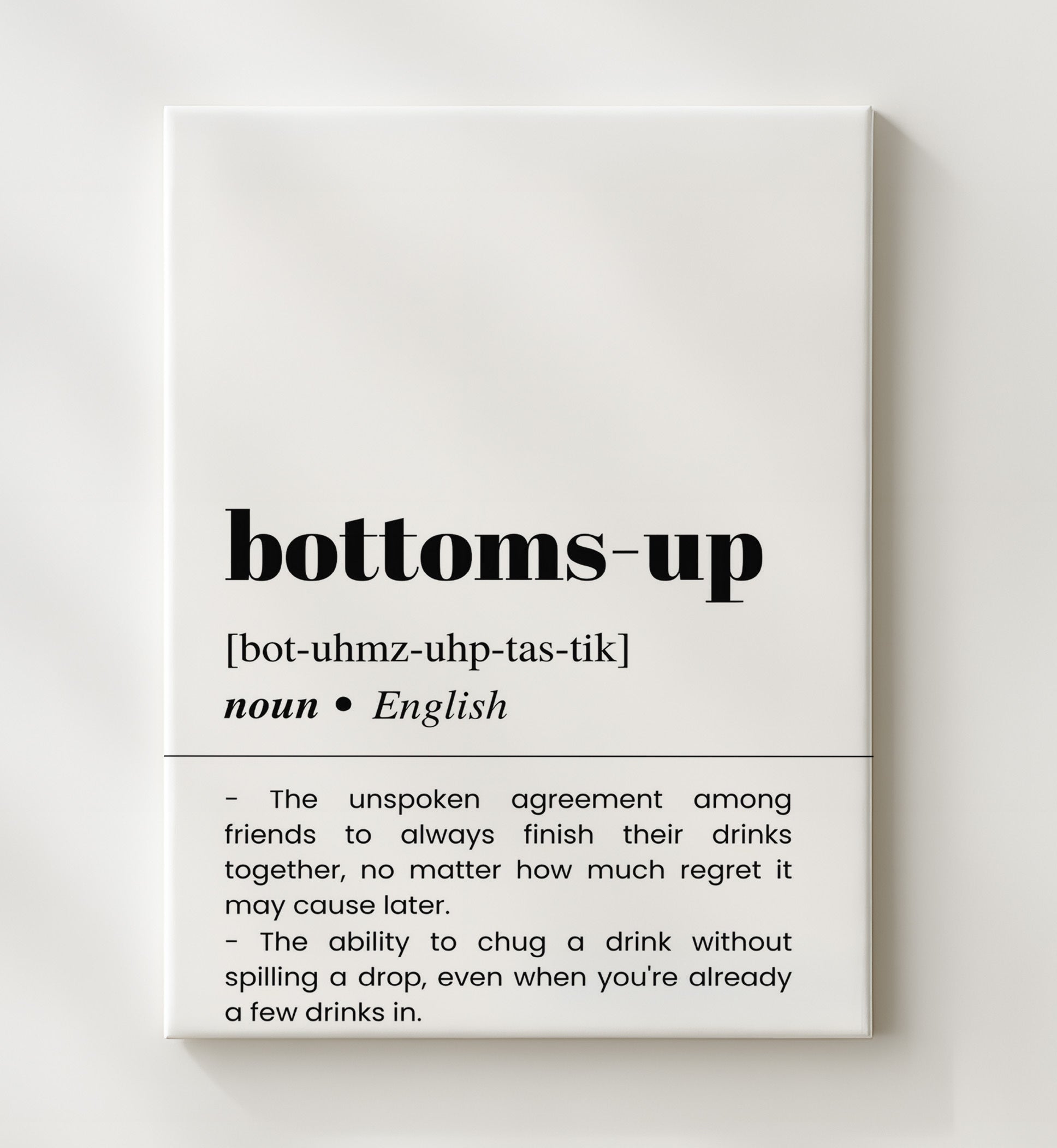 Bottoms Up - Drinking Toast - Canvas bar dictionary wall art