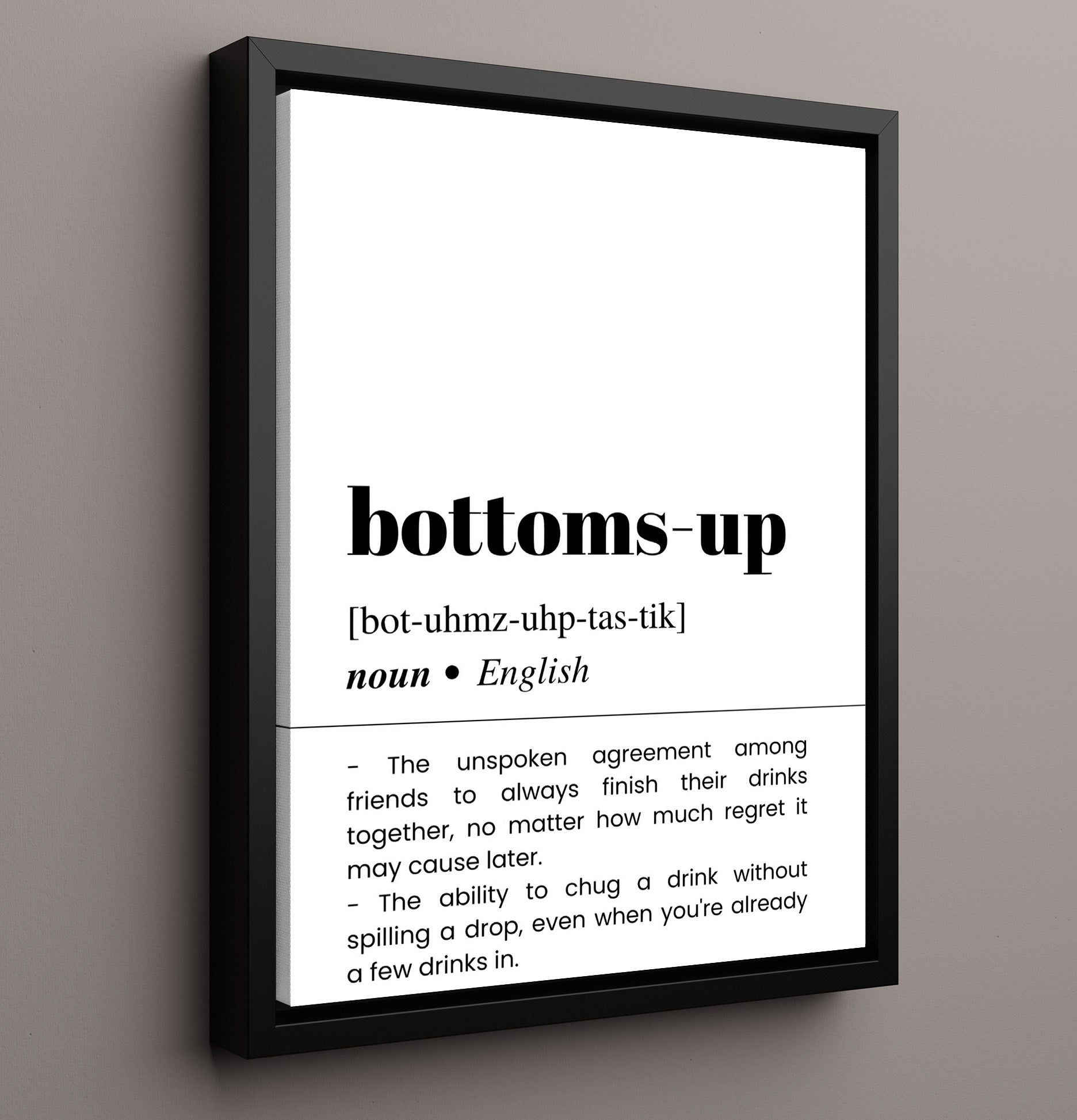 Bottoms Up - Drinking Toast - Framed Canvas bar dictionary wall art