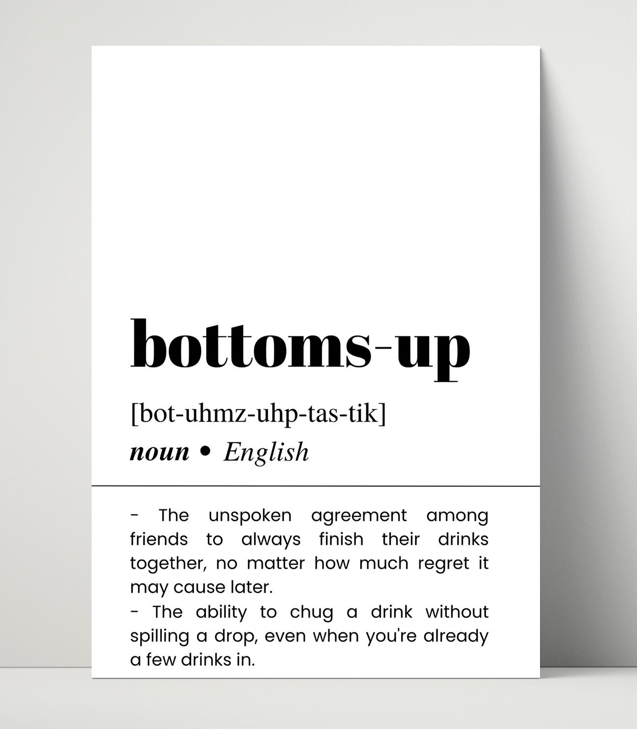 Bottoms Up - Drinking Toast - Unframed Print bar dictionary wall art