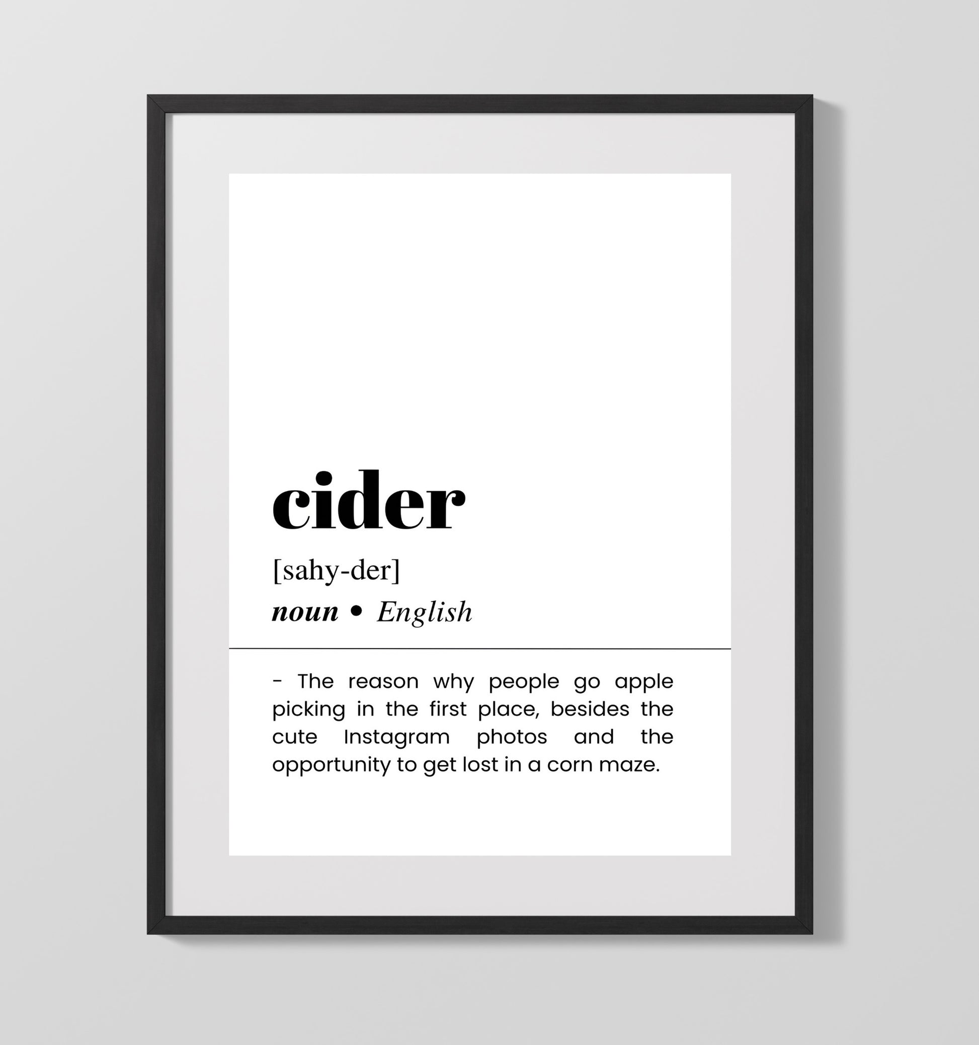 Cider - Apple Orchard Favorite - Gallery Frame bar dictionary wall art