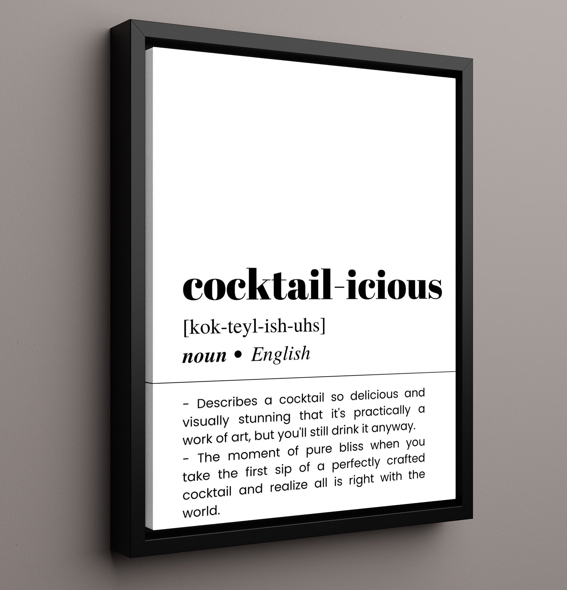 Cocktail-Icious - Perfectly Crafted Cocktail - Framed Canvas bar dictionary wall art