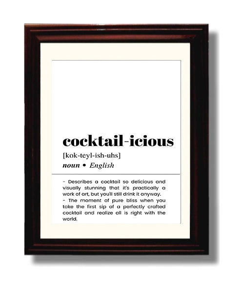 Cocktail-Icious - Perfectly Crafted Cocktail - Beveled Frame bar dictionary wall art