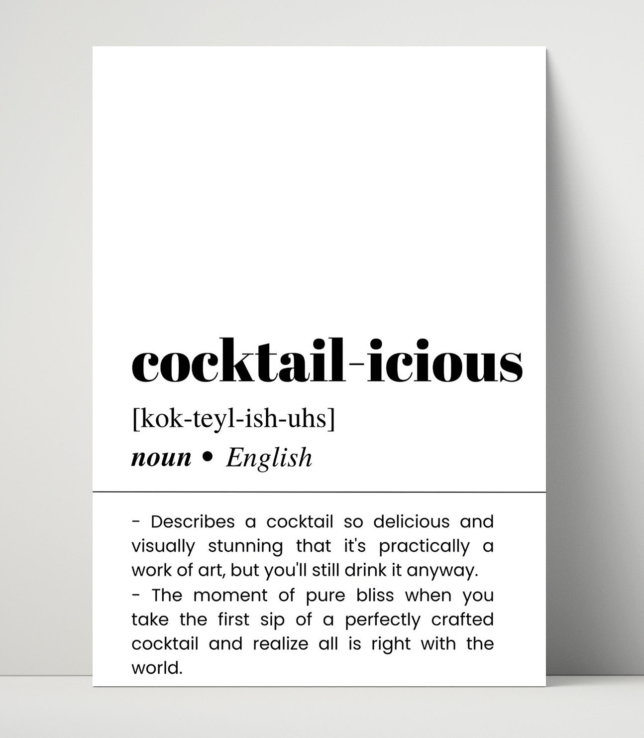 Cocktail-Icious - Perfectly Crafted Cocktail - Unframed Print bar dictionary wall art