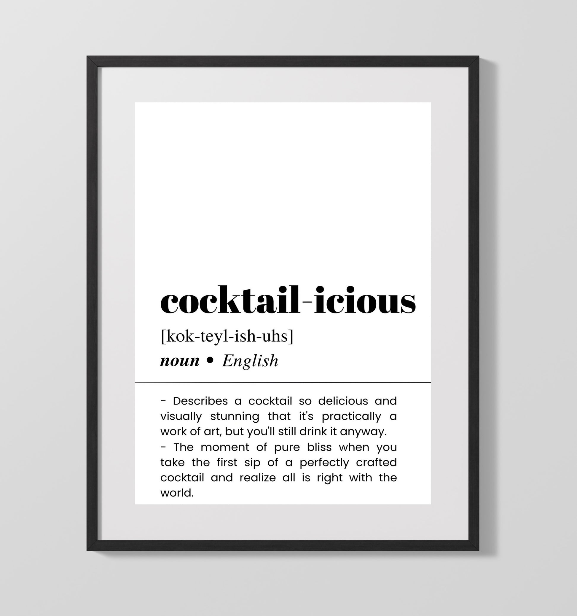Cocktail-Icious - Perfectly Crafted Cocktail - Gallery Frame bar dictionary wall art