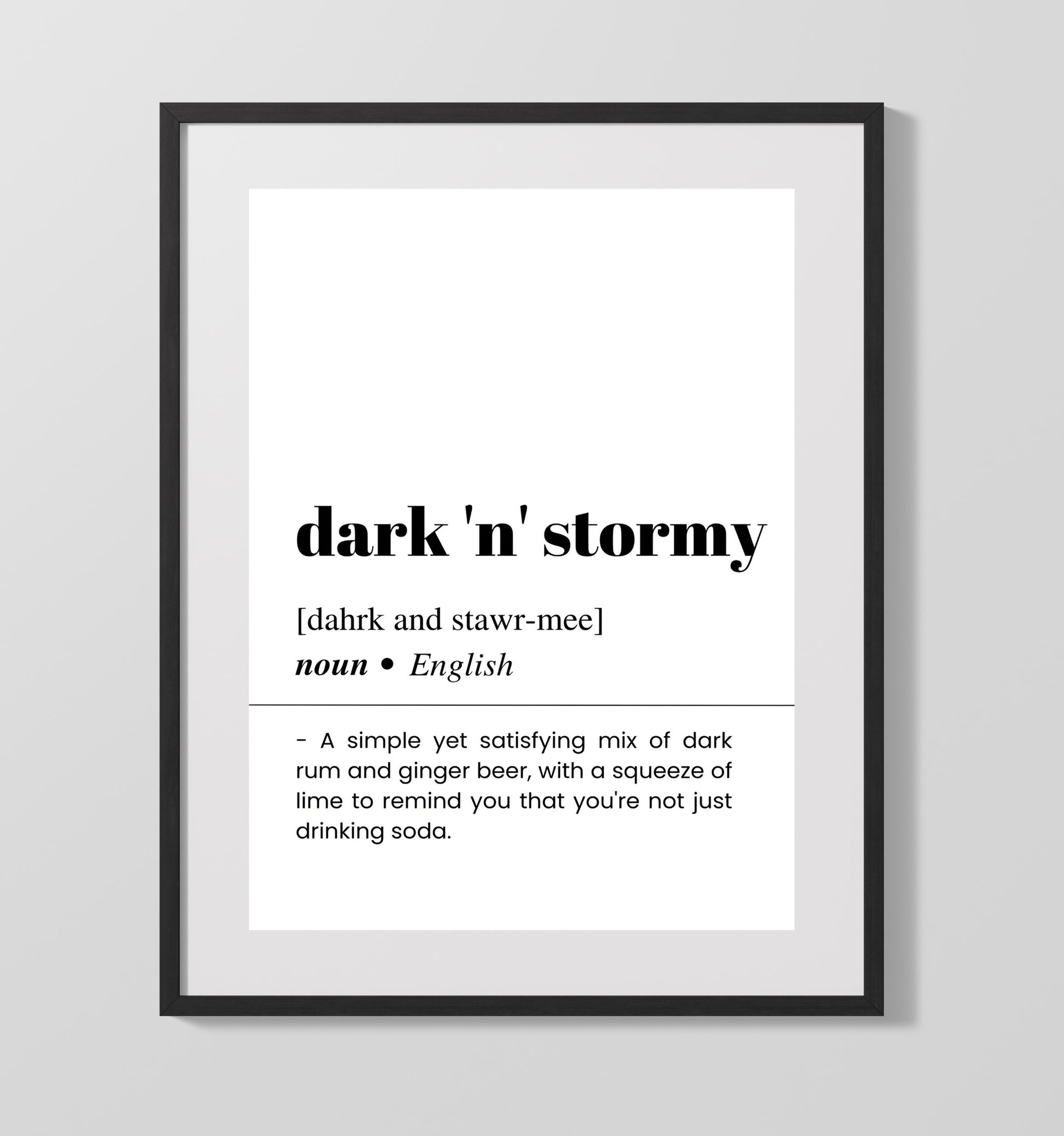 Dark and Stormy - Rum Ginger Cocktail - Gallery Frame bar dictionary wall art