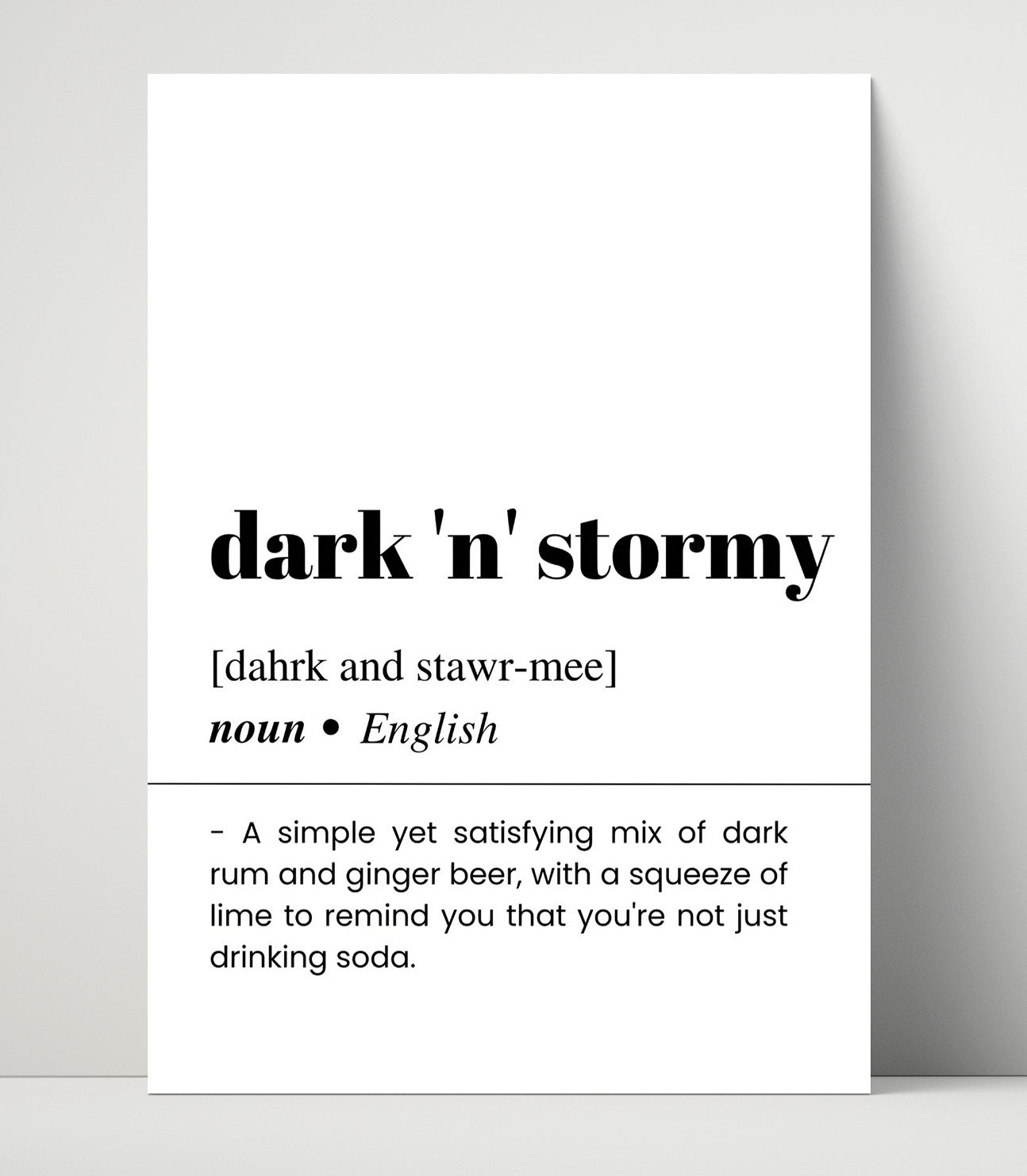 Dark and Stormy - Rum Ginger Cocktail - Unframed Print bar dictionary wall art