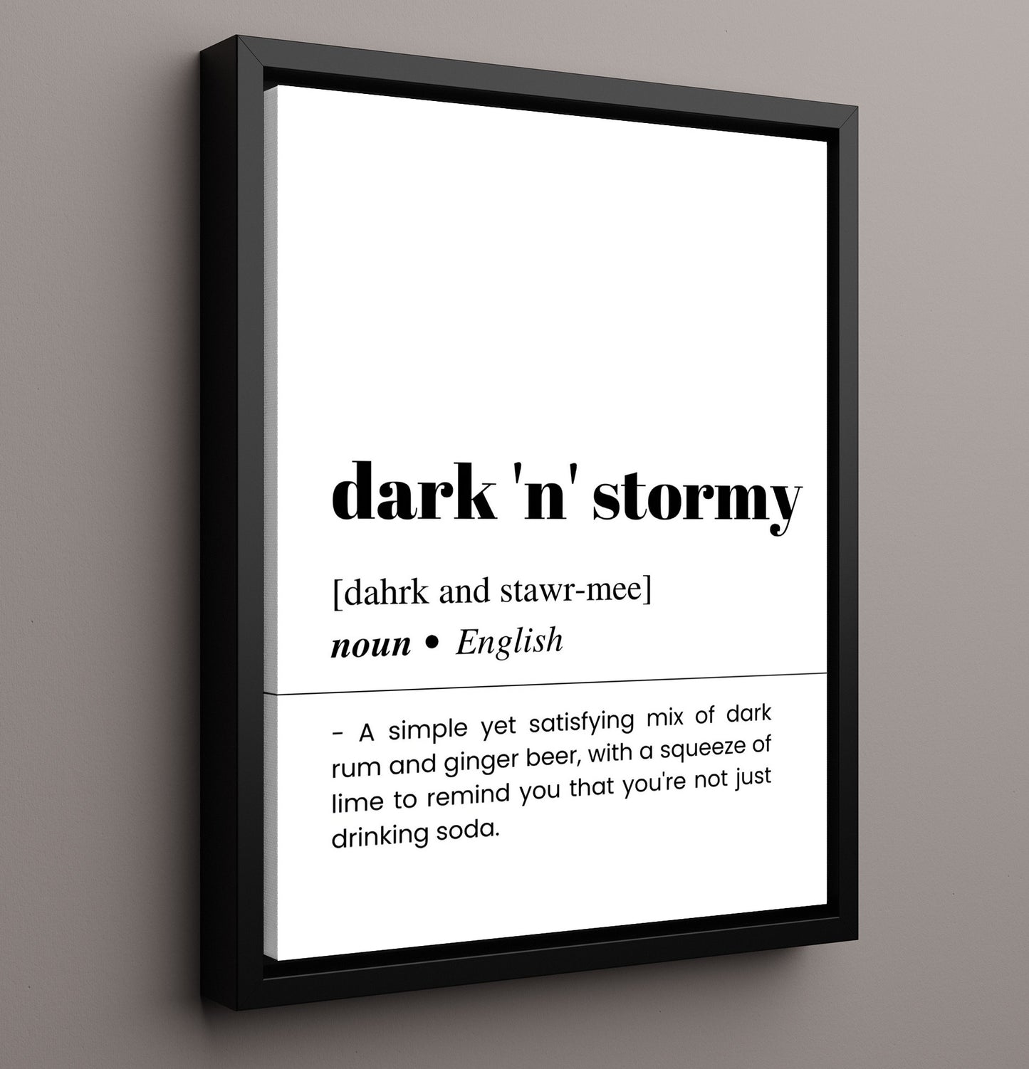 Dark and Stormy - Rum Ginger Cocktail - Framed Canvas bar dictionary wall art