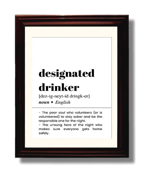 Designated Drinker - Responsible Driver - Beveled Frame bar dictionary wall art