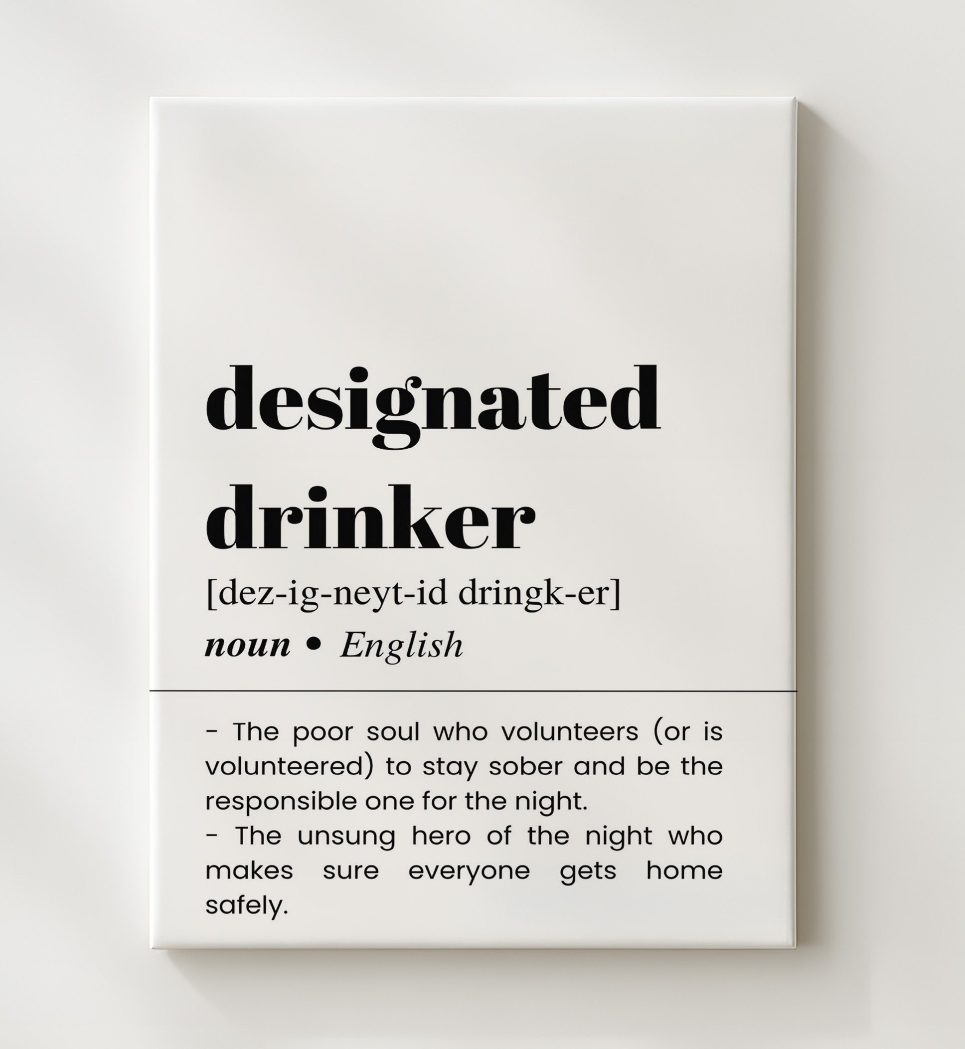 Designated Drinker - Responsible Driver - Canvas bar dictionary wall art
