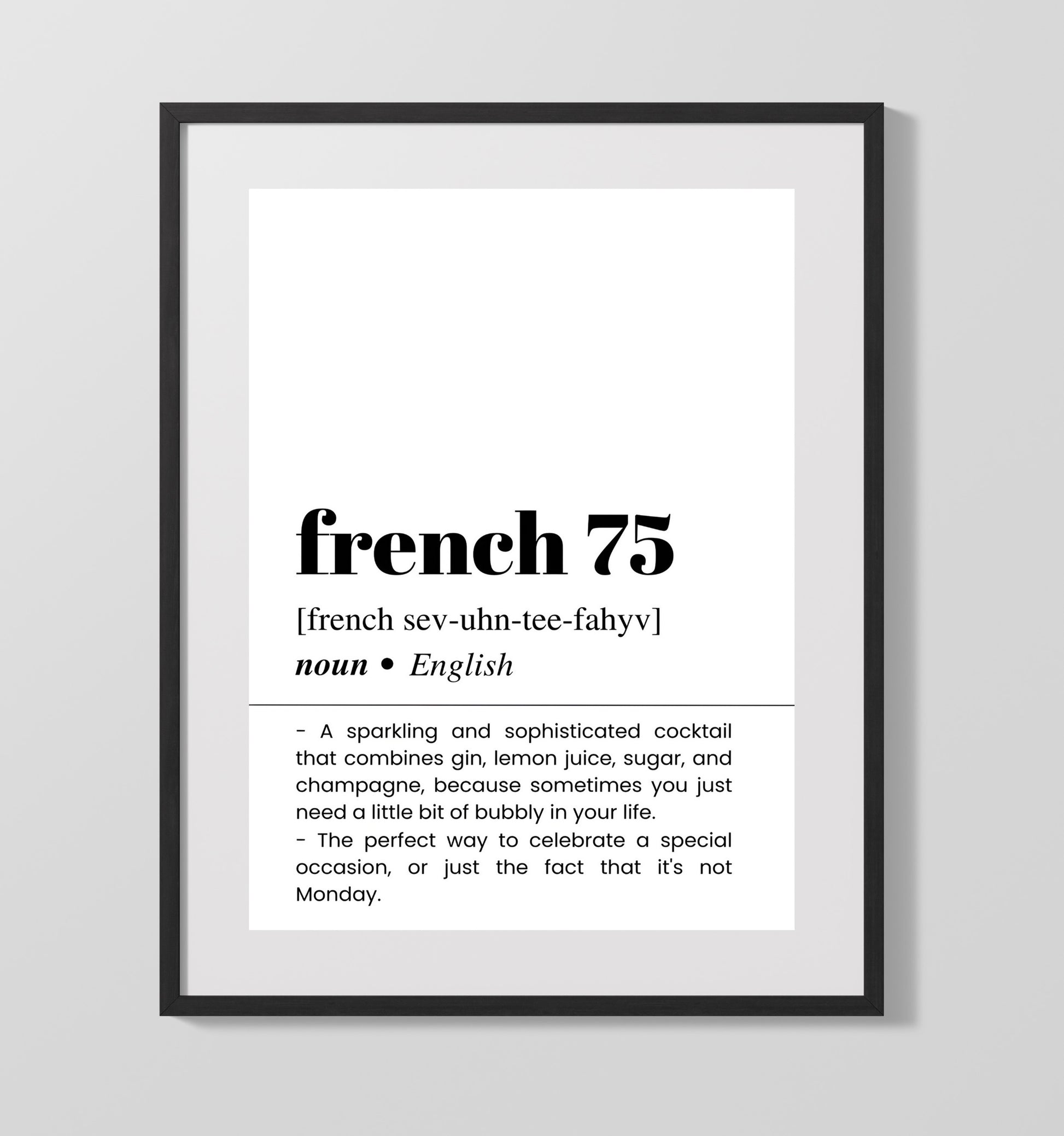 French 75 - Sparkling Celebration - Gallery Frame bar dictionary wall art