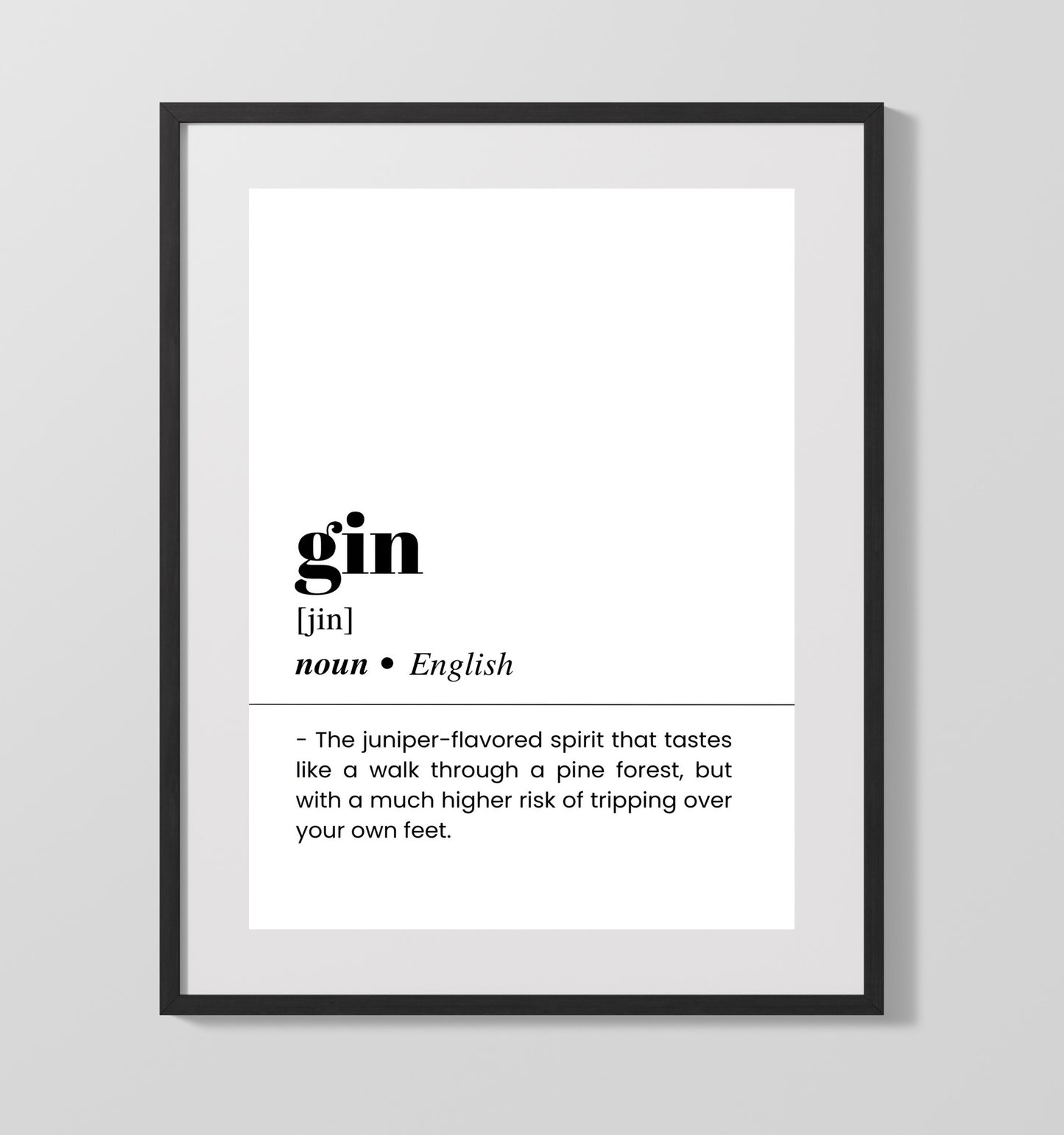 Gin - Juniper Botanical Spirit - Gallery Frame bar dictionary wall art